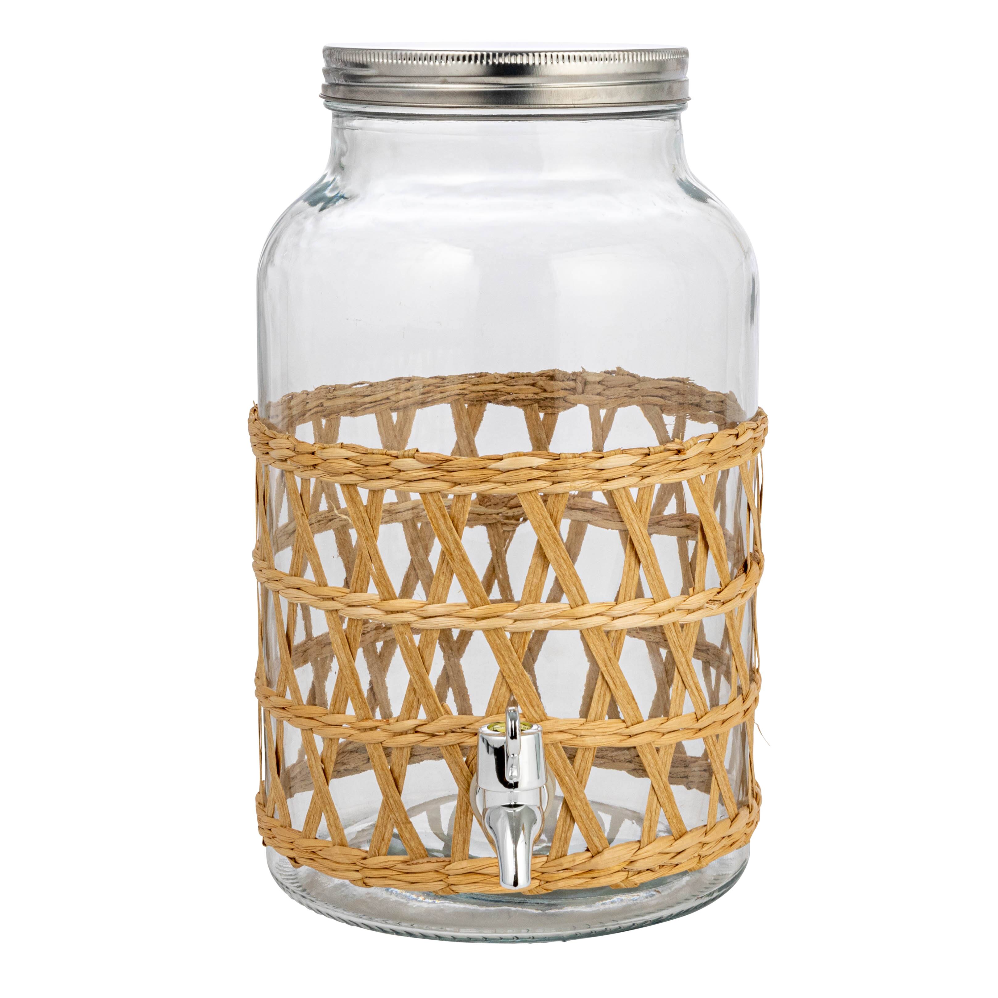 Hello Honey® 5.5qt. Glass Beverage Dispenser with Natural Woven Seagrass Sleeve