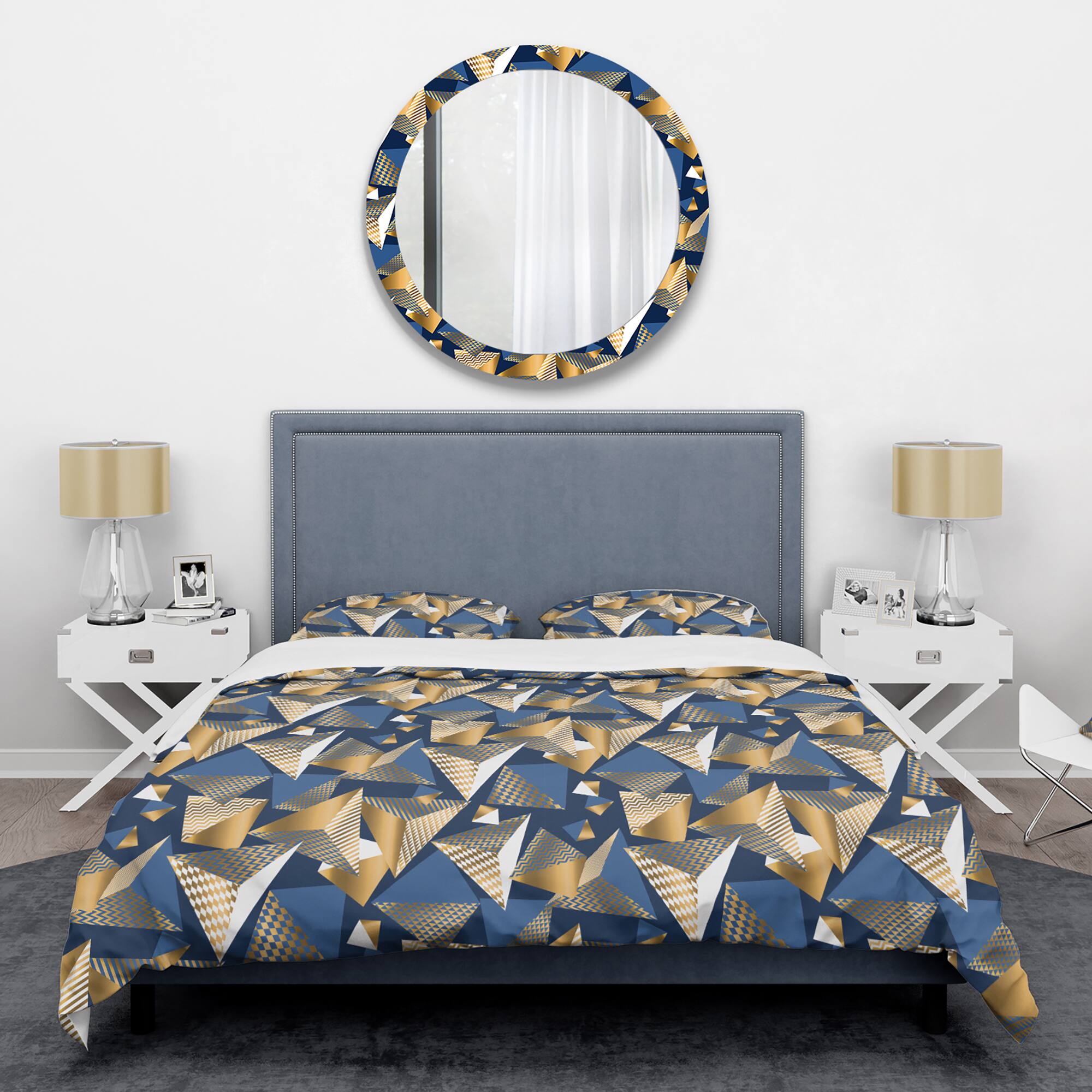 Designart &#x27;Gold And Blue Cubes&#x27; Mid-Century Duvet Cover Set