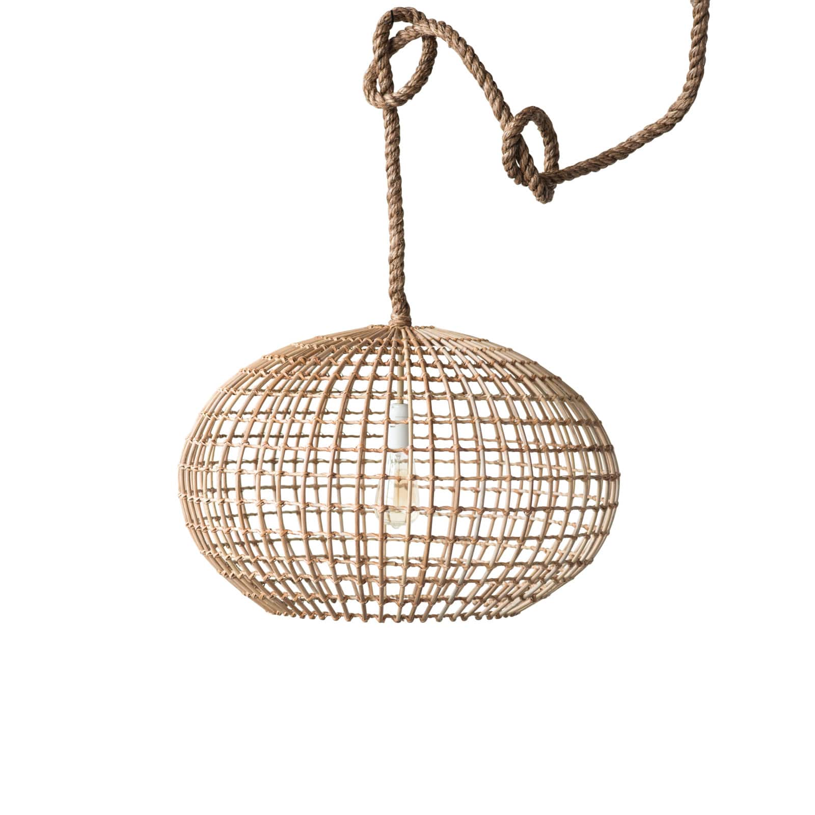Round Wicker Pendant Light with Thick Rope Cord
