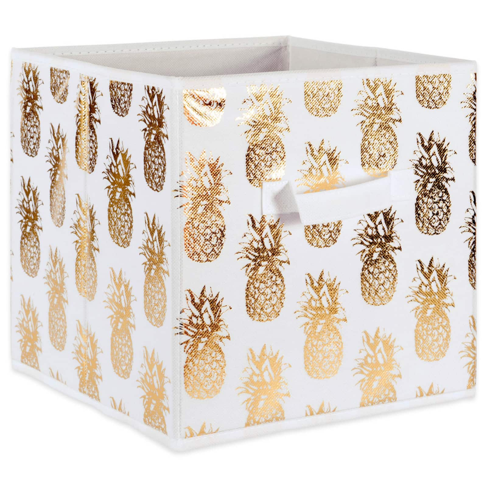 DII&#xAE; 11&#x22; Nonwoven Polyester White &#x26; Gold Pineapple Storage Cube, 4ct.