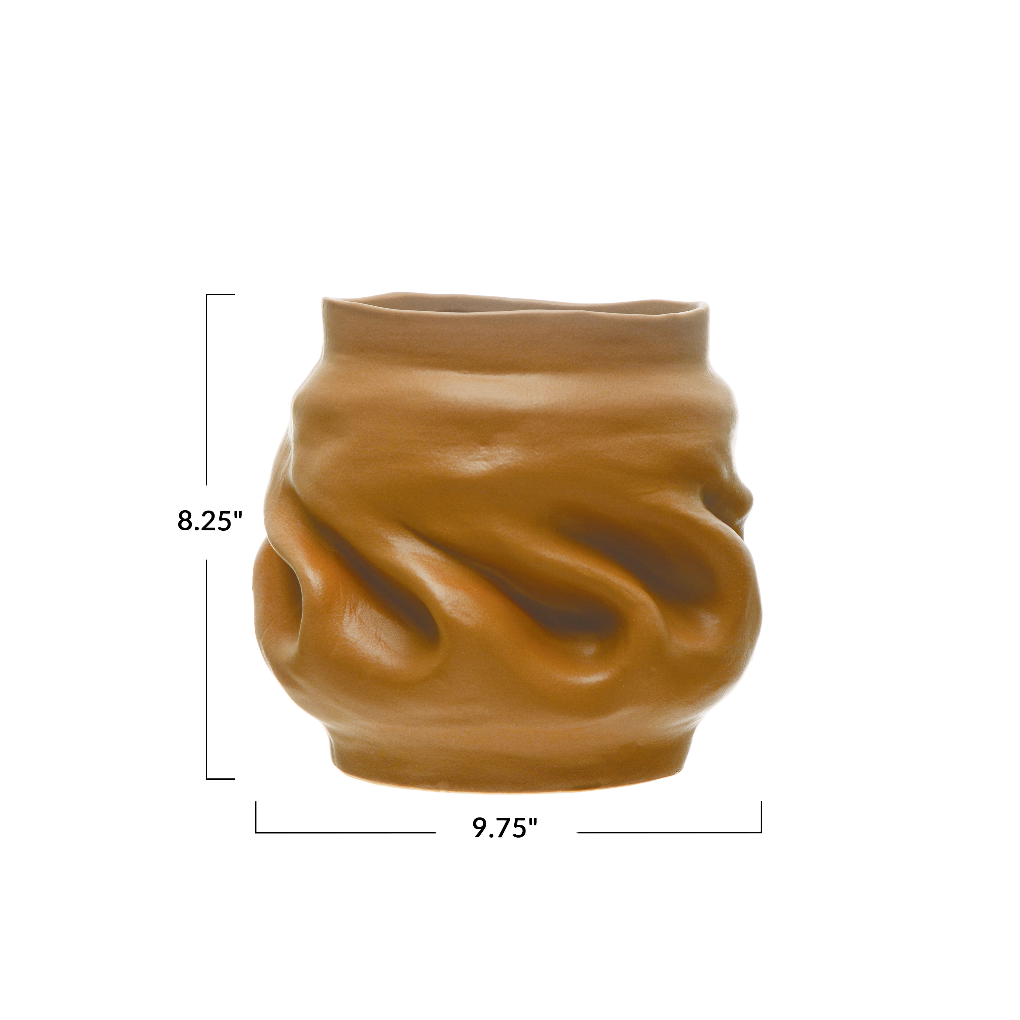 Hello Honey&#xAE; 10&#x22; Brown Organically Shaped Stoneware Pinched Planter