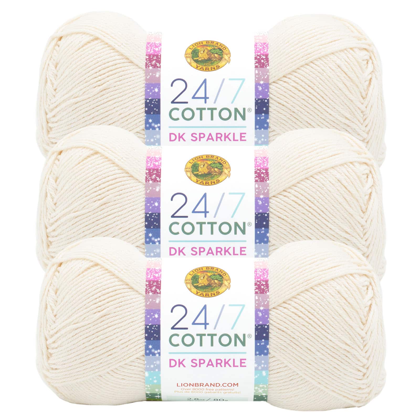 3 Pack Lion Brand® 24/7 Cotton® DK Sparkle & Prints Yarn