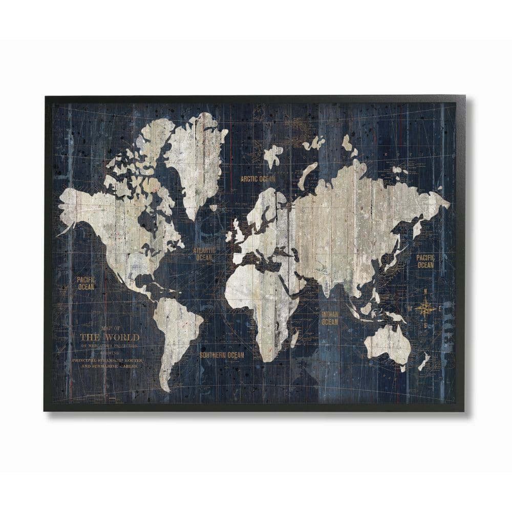 Stupell Industries Distressed Antique World Map Rustic Aesthetic Framed Wall Art