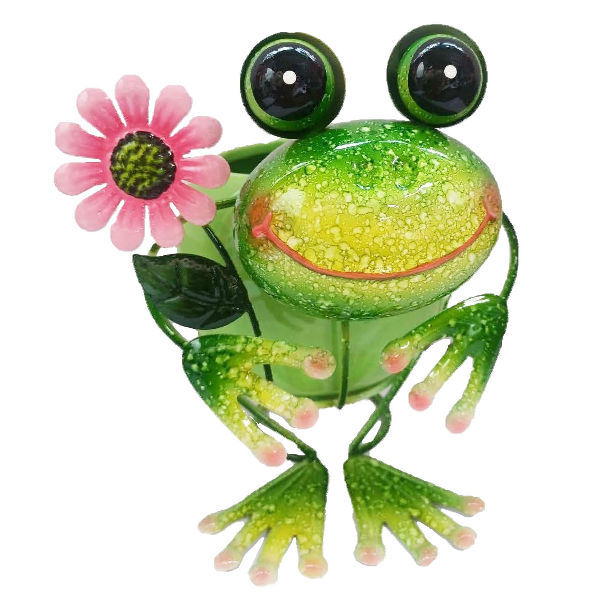 Santa's Workshop 8" Iron Frog with Ceramic Pot Planter