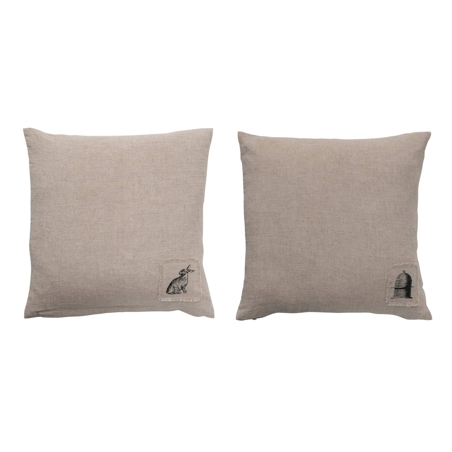 Hello Honey® Cream & Black Flower Prints Linen Blend Pillow with Patches Set