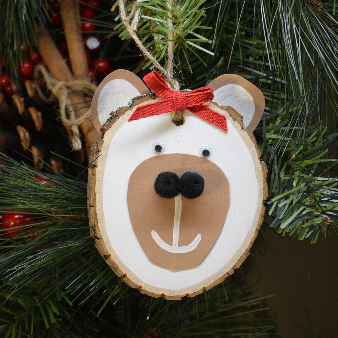 Bear Face Wood Slice Ornament