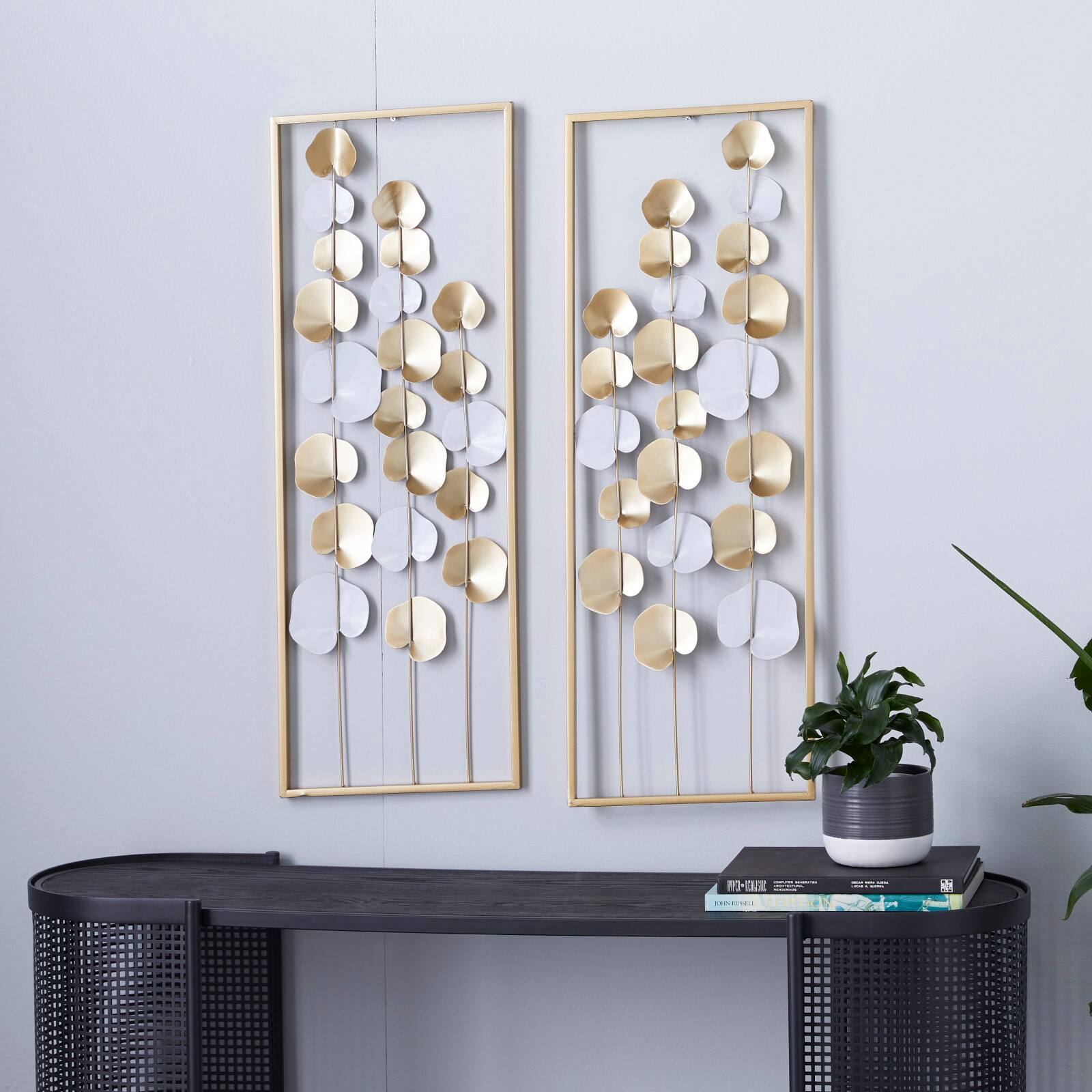 Gold & White Floral Wall Art Set, 2ct.