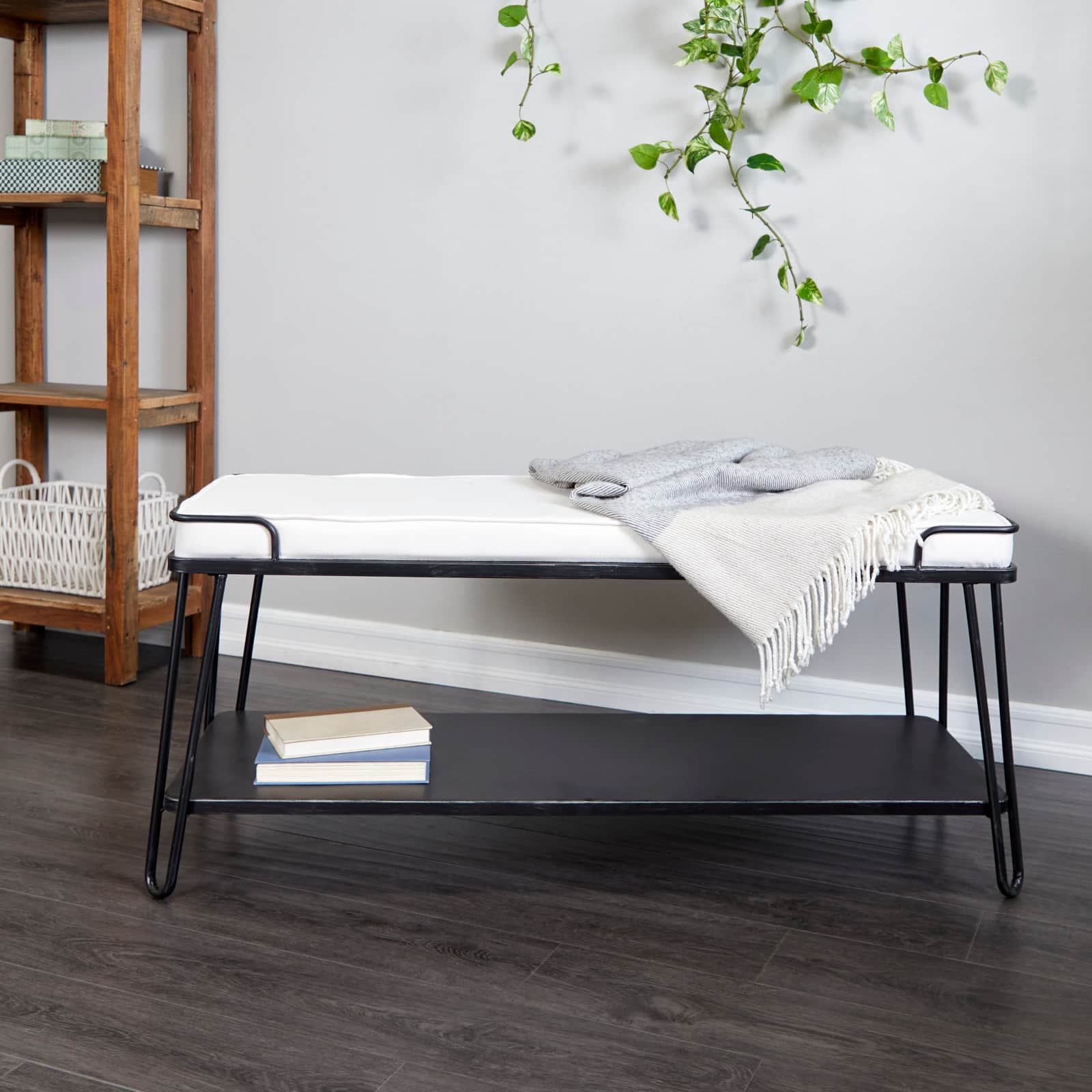 49&#x22; Black Metal Industrial Bench