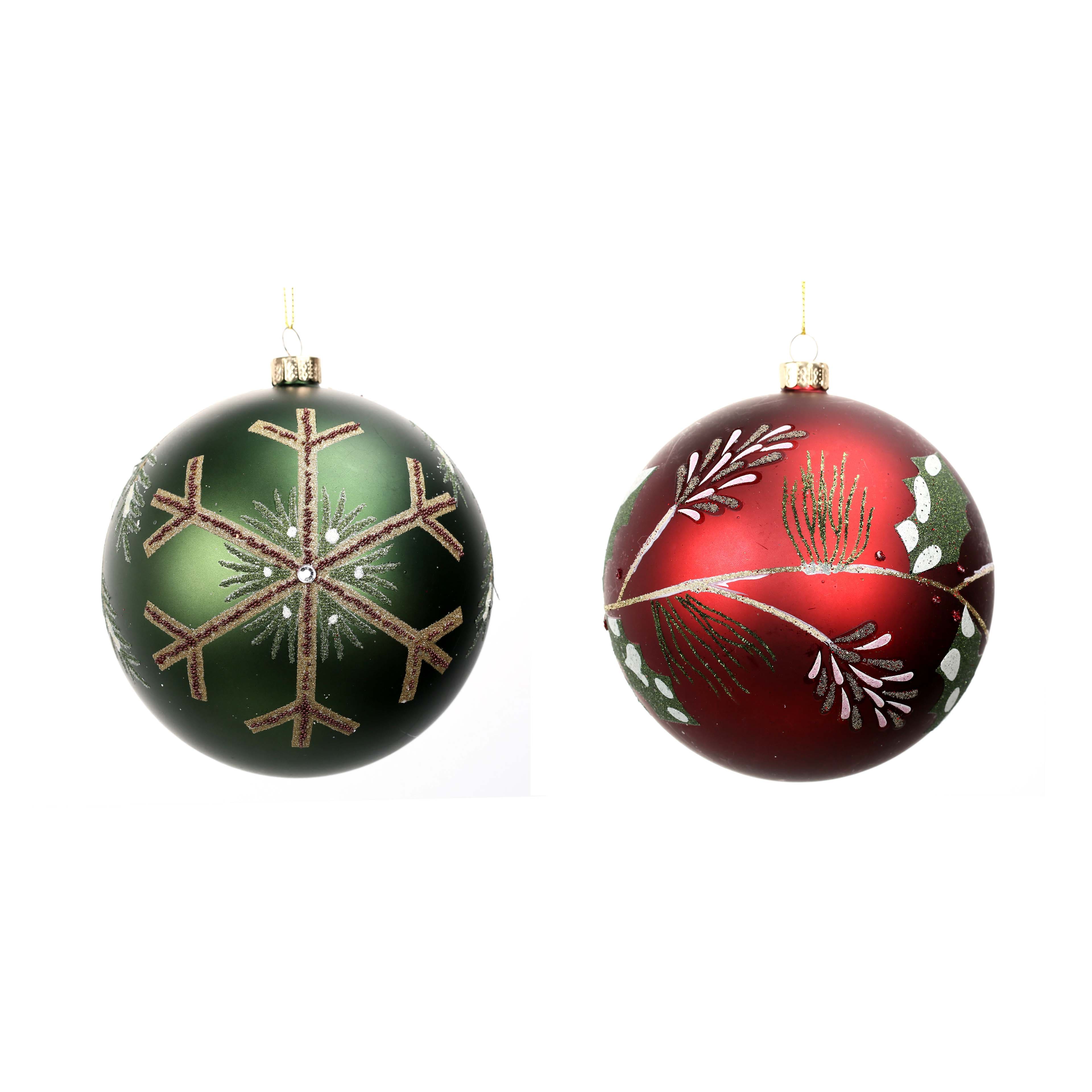 2 Pack 5&#x22; Green &#x26; Red Ball Shatterproof Ornaments by Ashland&#xAE;