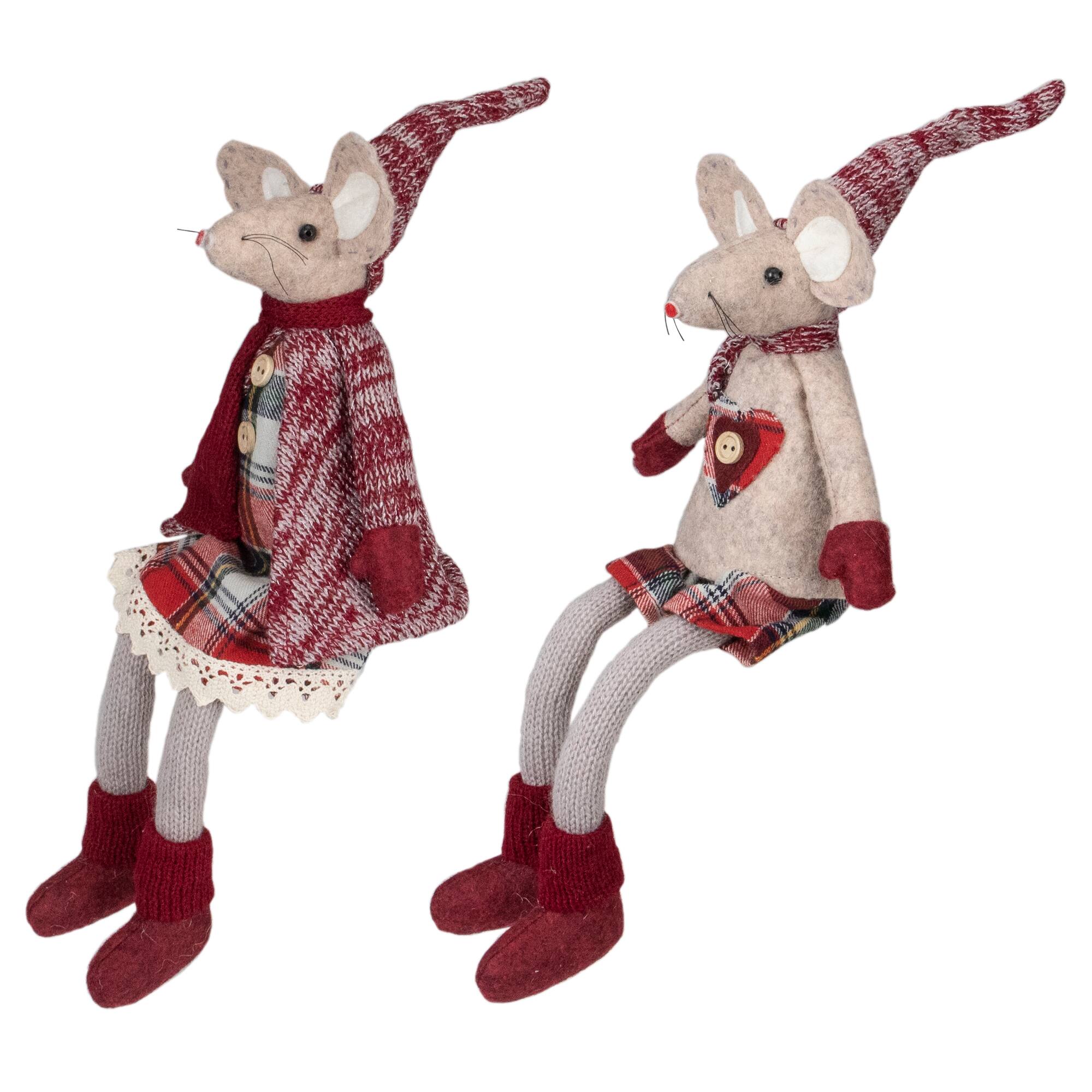 17&#x22; Boy &#x26; Girl Sitting Plush Christmas Mice Figure Set