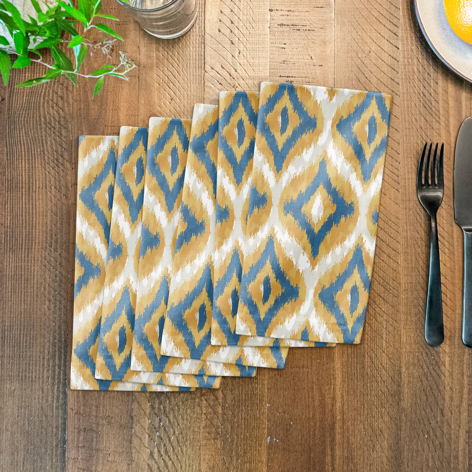 Blue and Yellow Ikat 10" x 10" Cotton Twill Napkin