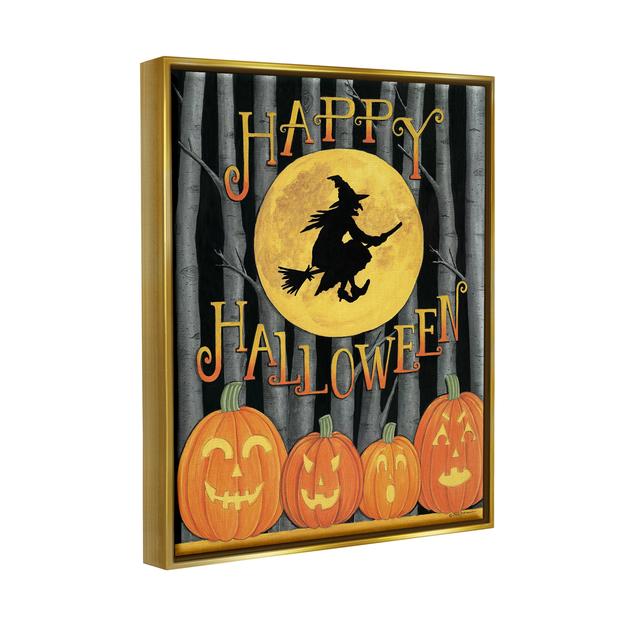 Stupell Industries Happy Halloween Forest Witch Framed Floater Canvas Wall Art