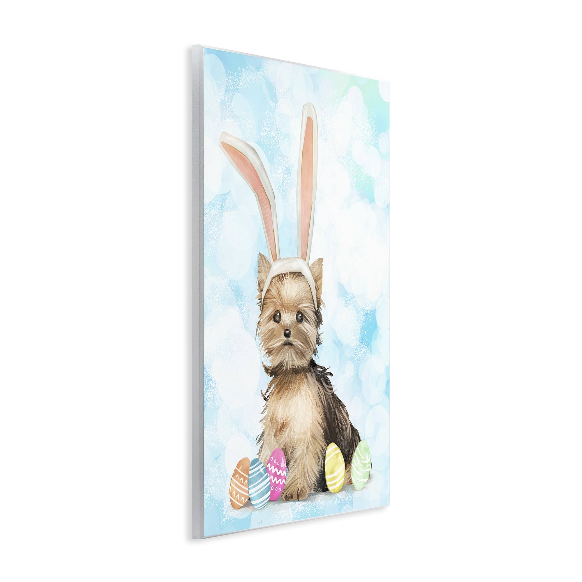 Stupell Industries Easter Yorkie Puppy Bunny Ears Patterned Eggs Wall Plaque Art