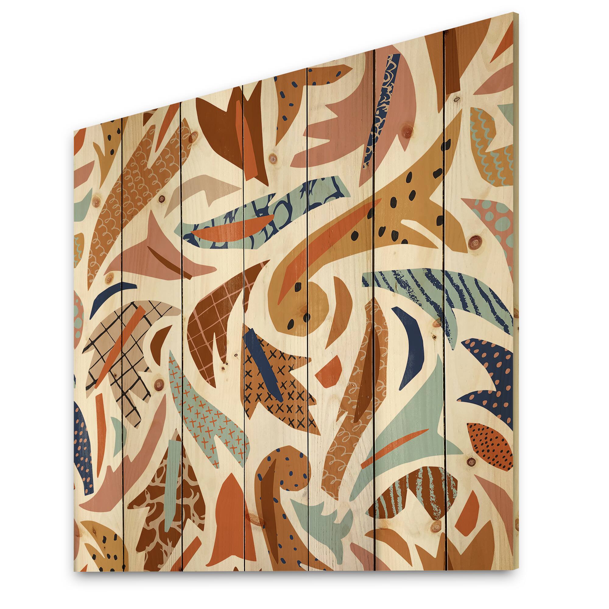Designart - Baroque Inspired Stylized Doodles - Bohemian & Eclectic Print on Natural Pine Wood