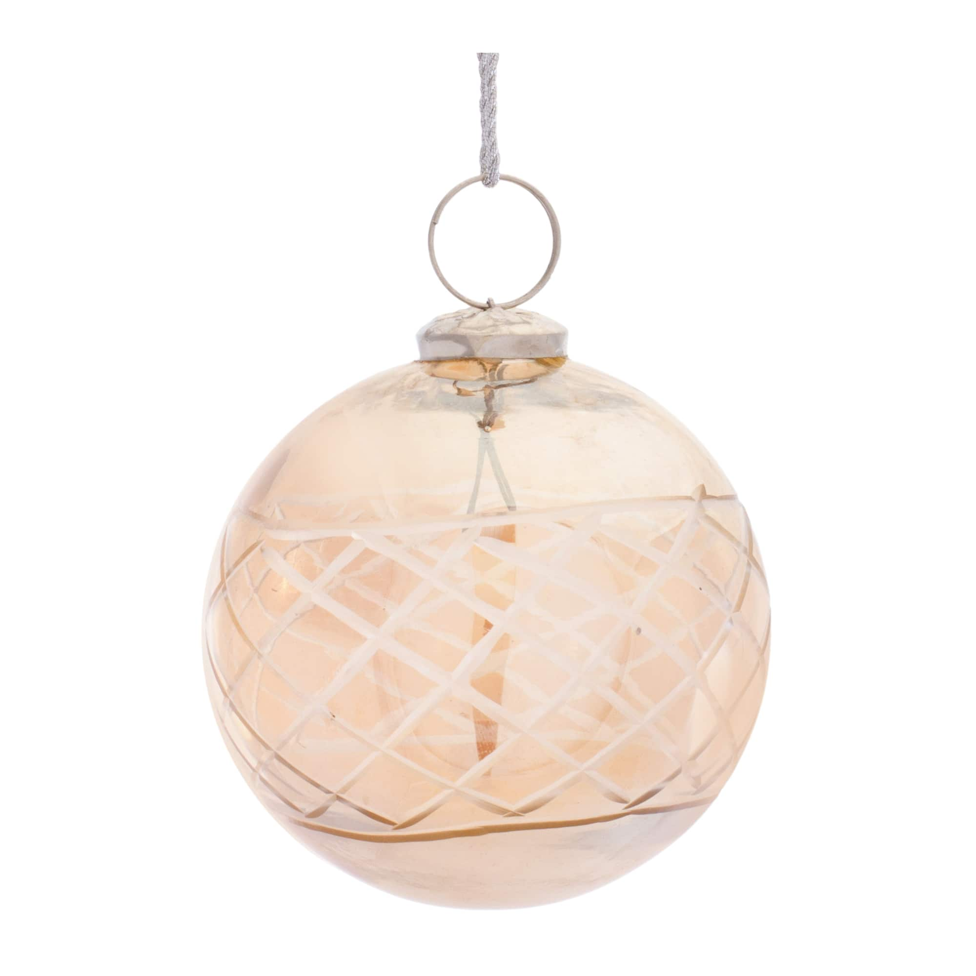 6ct. 3&#x22; Brown Etched Glass Ball Ornaments