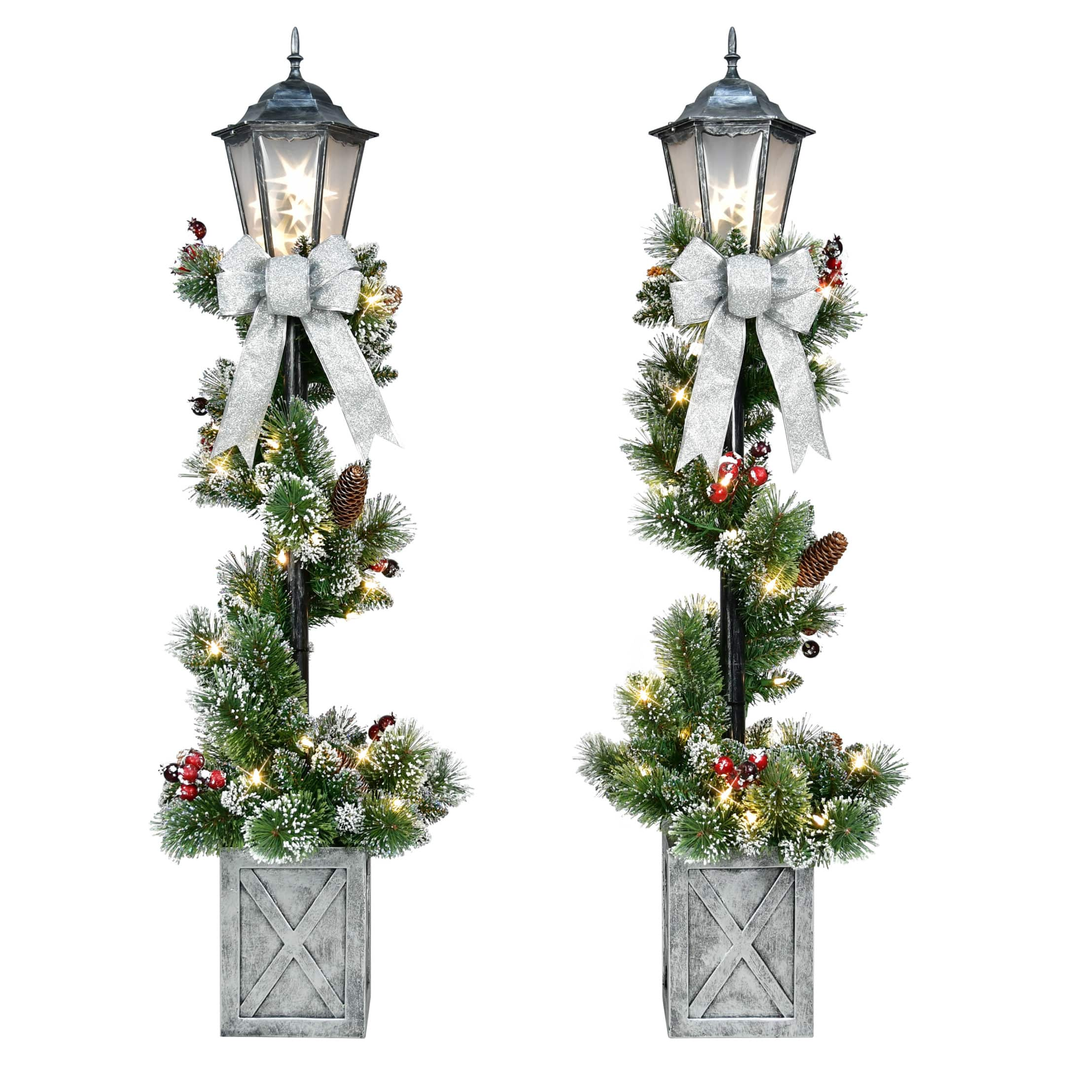 4ft. Pre-Lit Artificial Lamp Posts with Decorative Pot, 2ct.