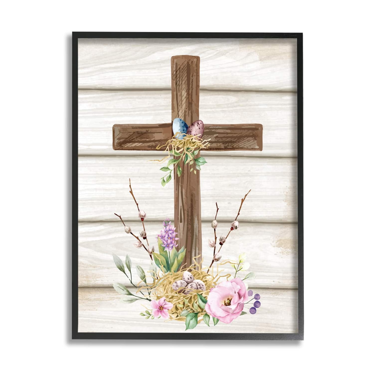 Stupell Industries Spiritual Easter Cross Spring Blossoms Framed Giclee Art