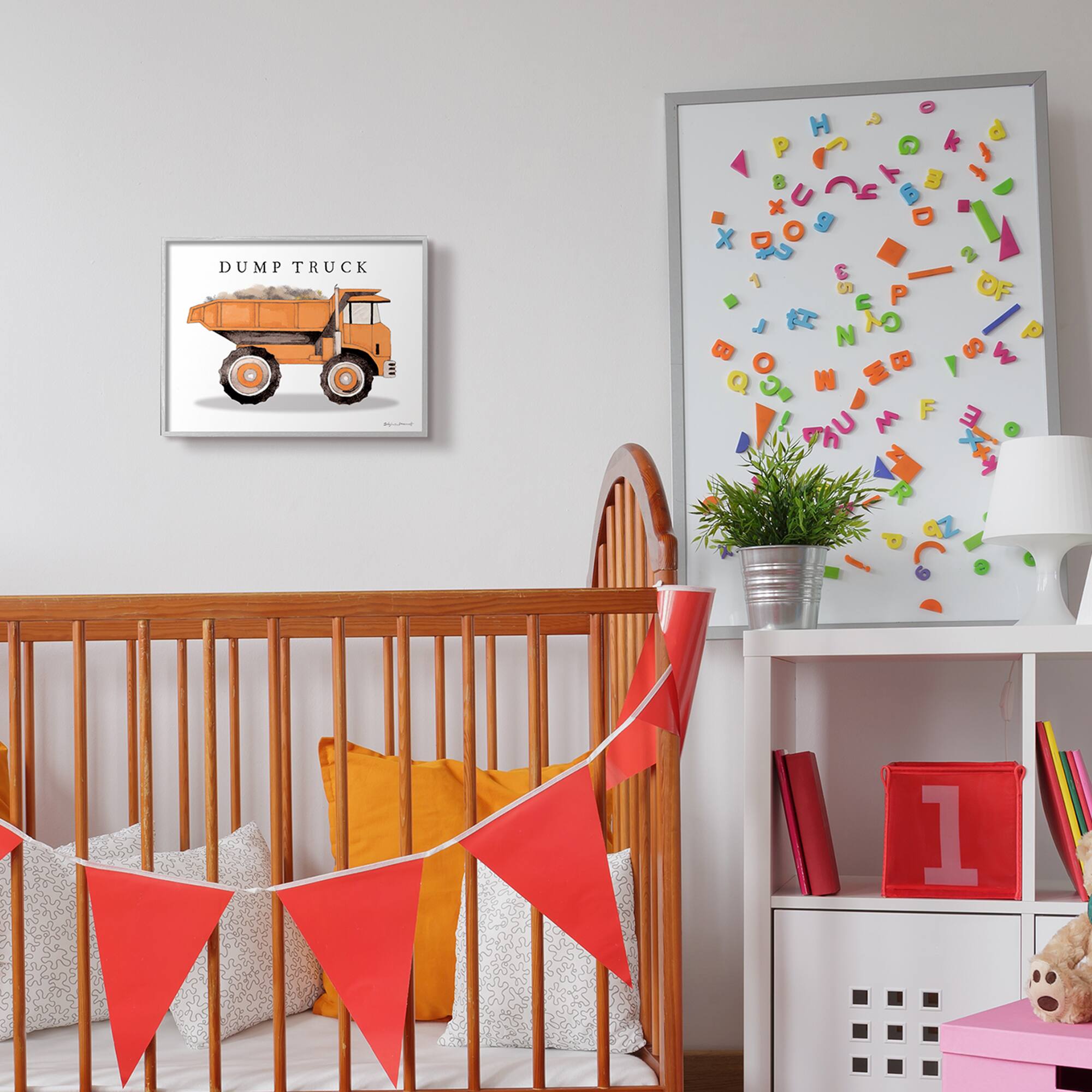 Stupell Industries Orange Dump Truck Traditional Construction Vehicle in Gray Frame Wall Art