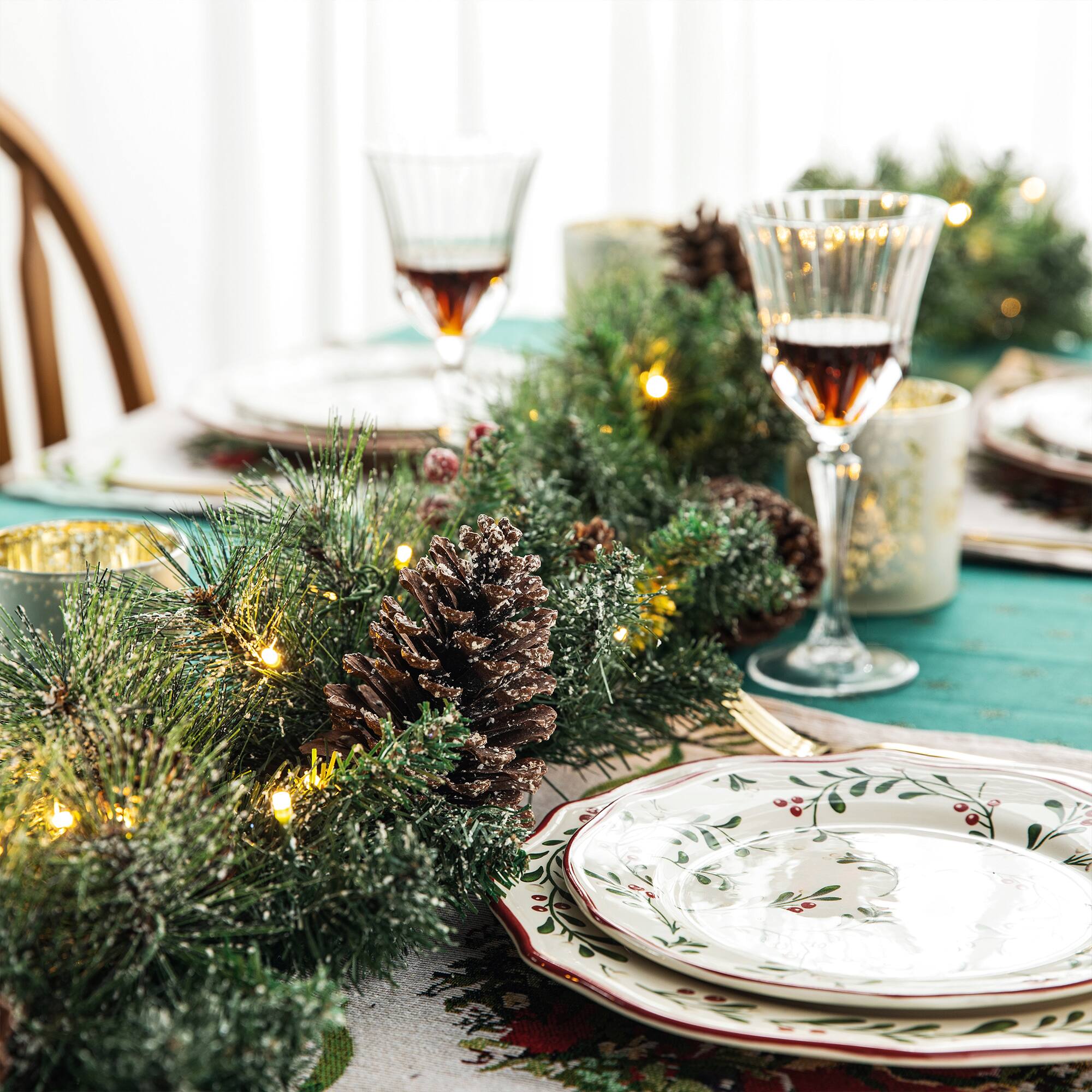 Glitzhome&#xAE; 6ft. Pre-Lit Glittered Pinecones &#x26; Berries Christmas Garland, 2ct.