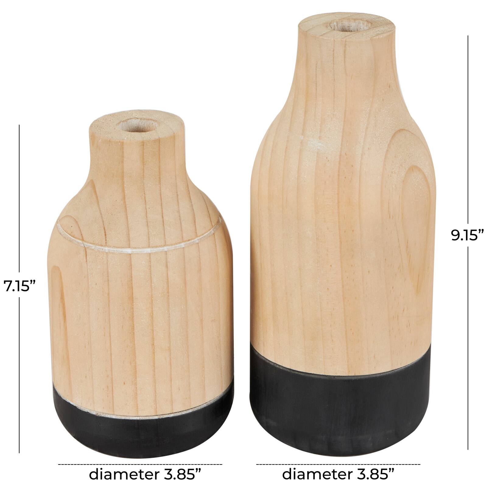 Natural Wood Color Block Vase Set