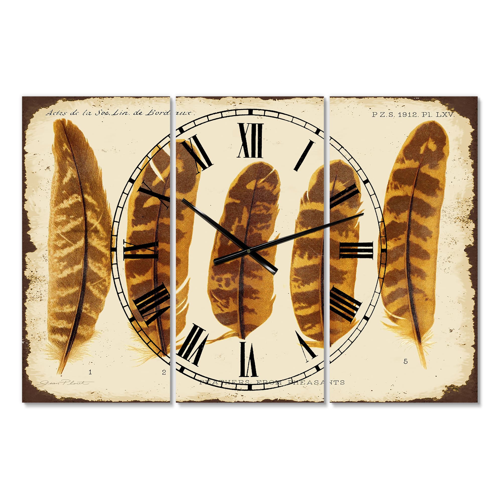 Designart Five Pheasant Feathers Multipanel Wall Clock