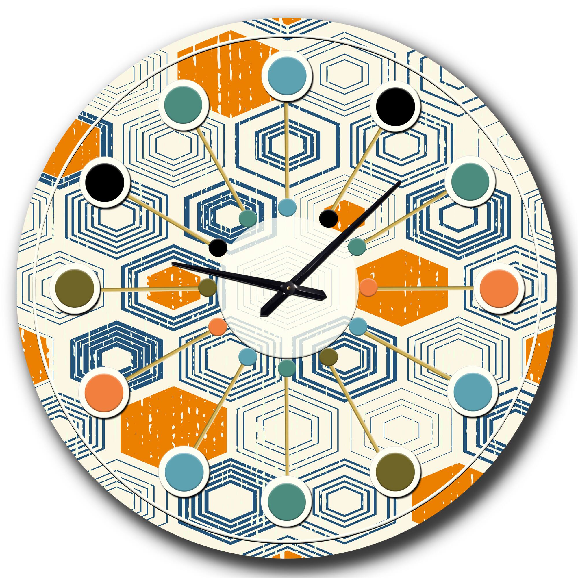 Designart &#x27;Retro Hexagon Pattern Ix Mid-Century Modern Wall Clock