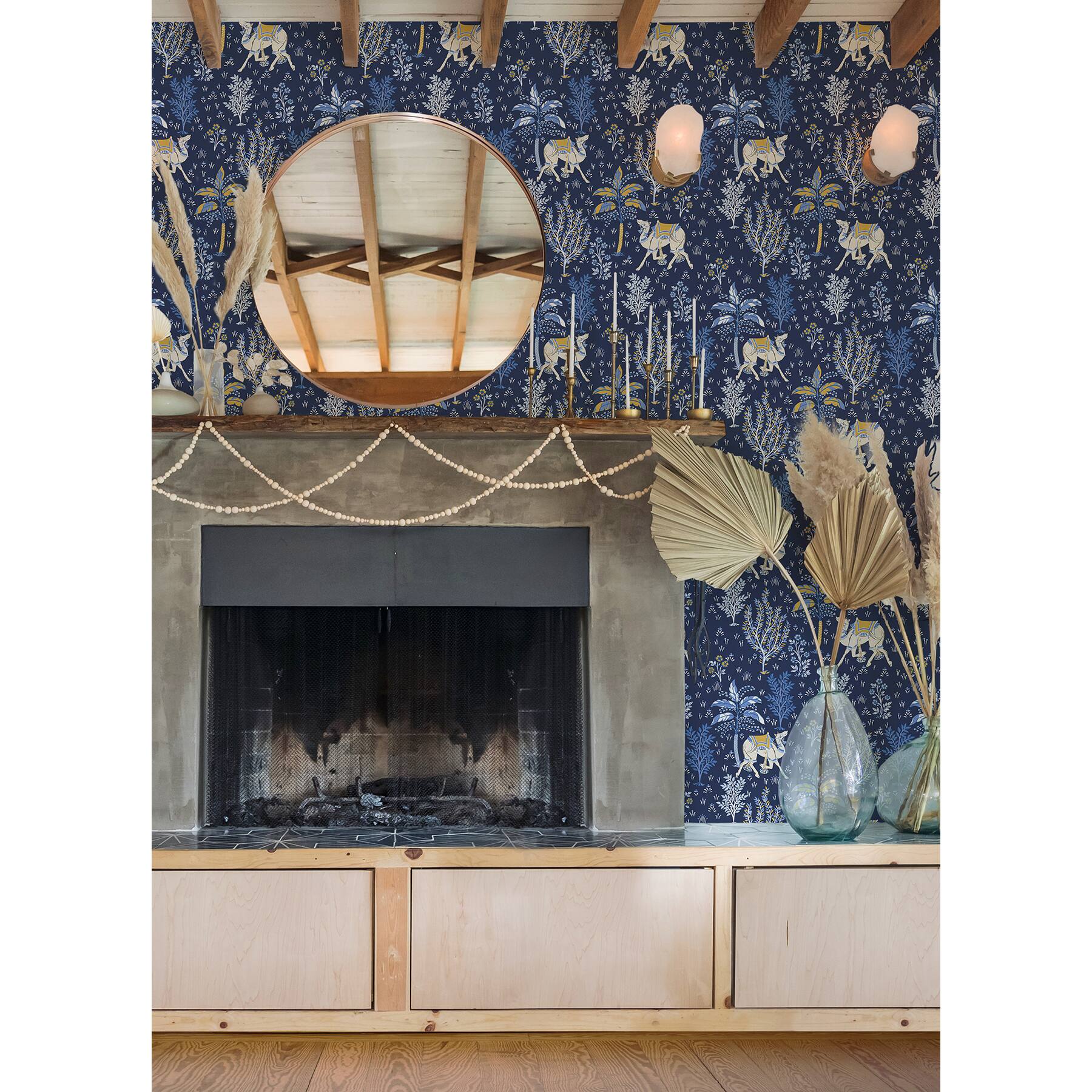 NuWallpaper PrintFresh Navy Camel&#x27;s Courtyard Peel &#x26; Stick Wallpaper