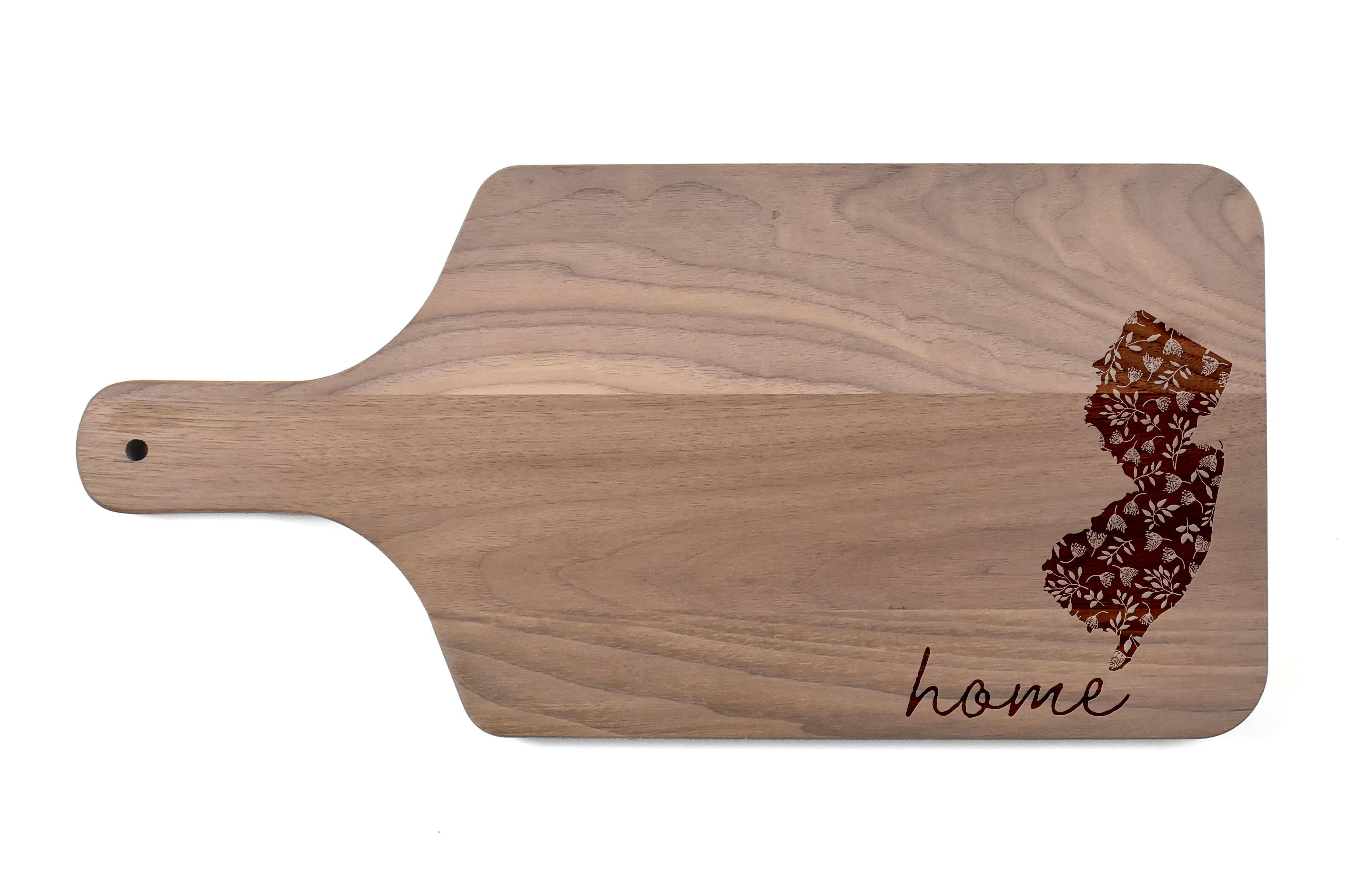 17" Floral Home State Walnut Paddle Cutting Board