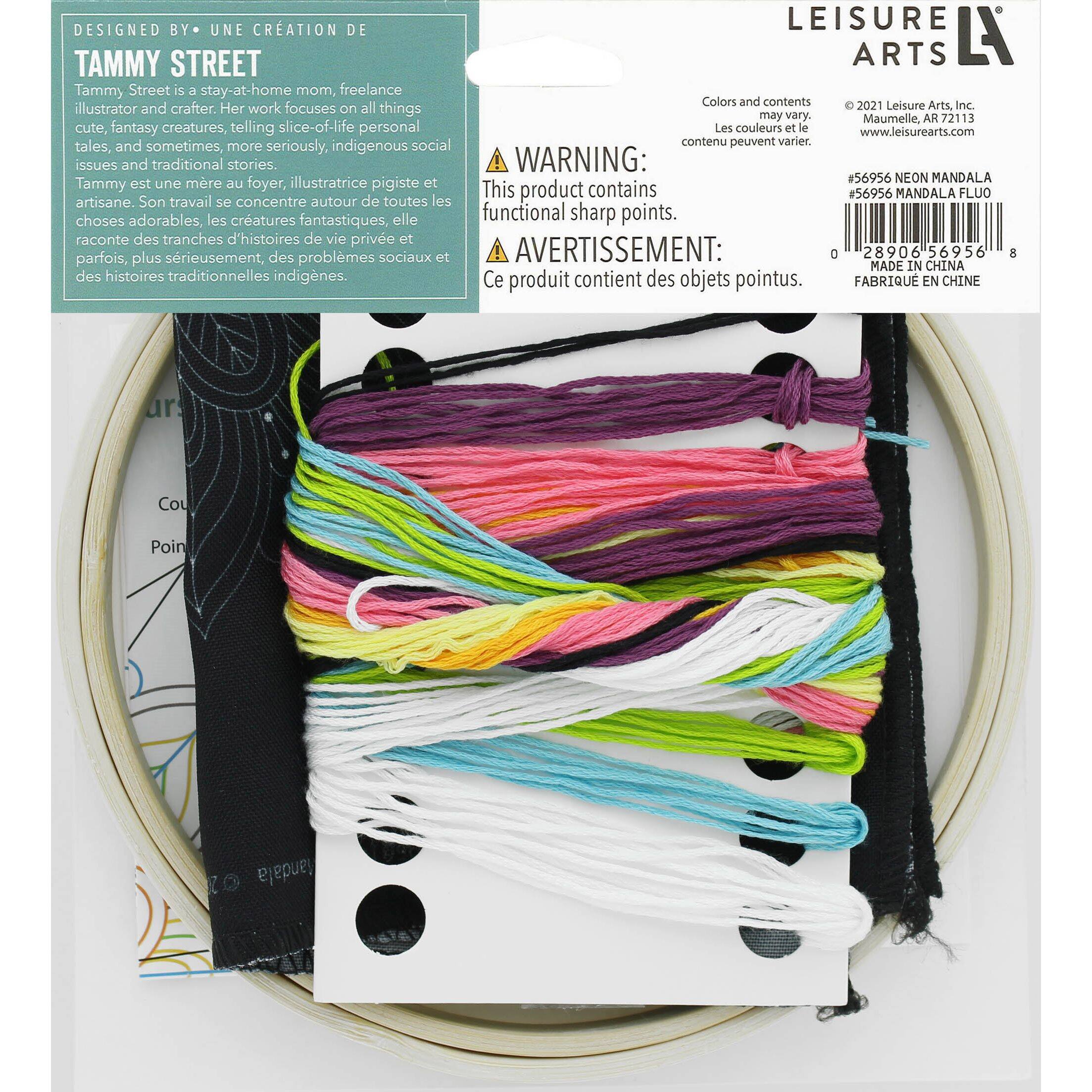 Leisure Arts&#xAE; 6&#x22; Neon Mandala Embroidery Kit