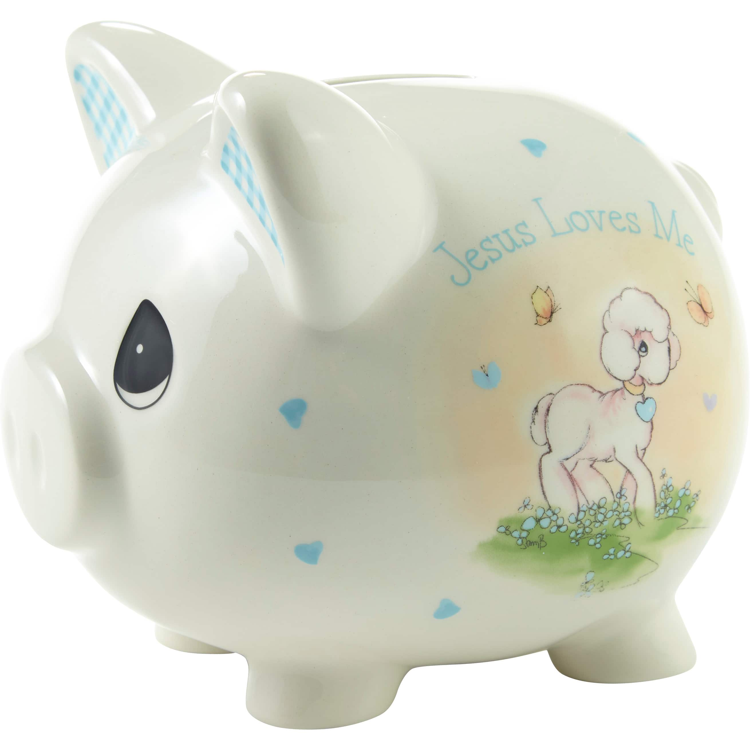 Precious Moments 5&#x22; Blue Jesus Loves Me Ceramic Bank