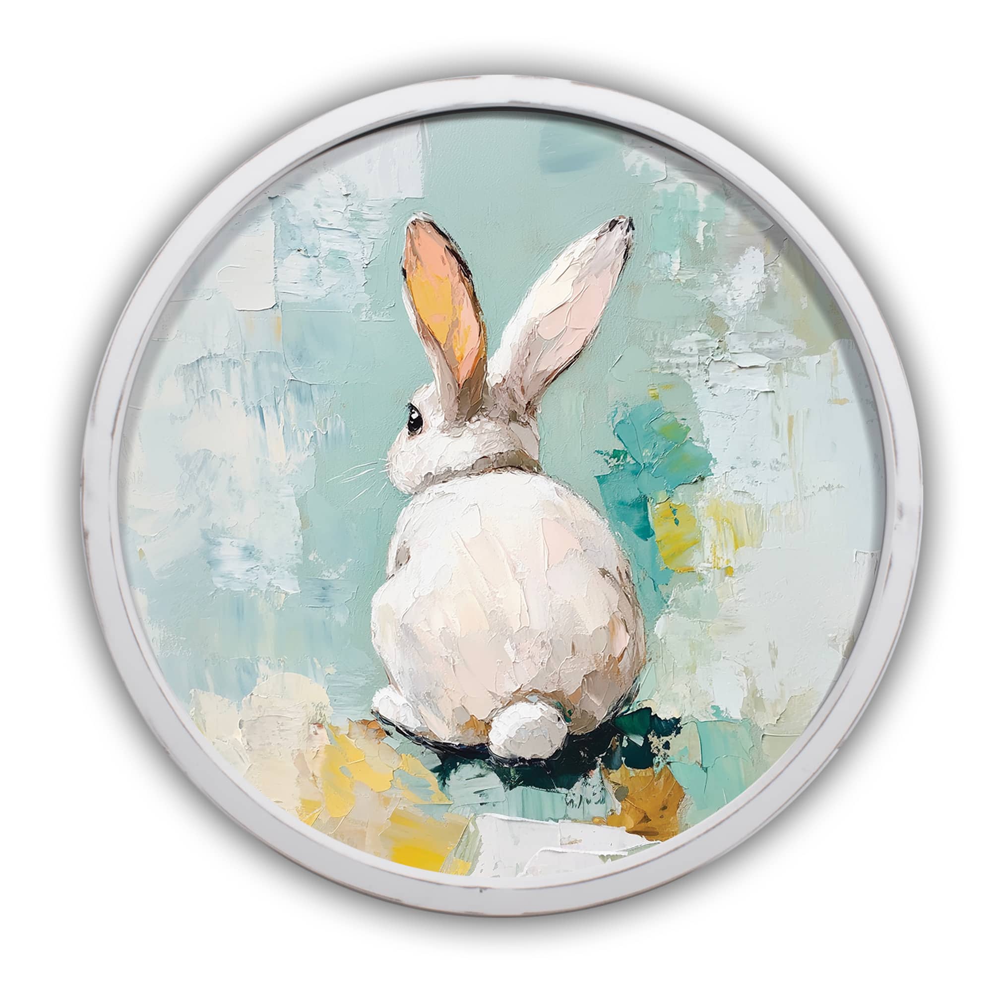 20" Palette Knife Painted Bunny Wall Art in Round Frame