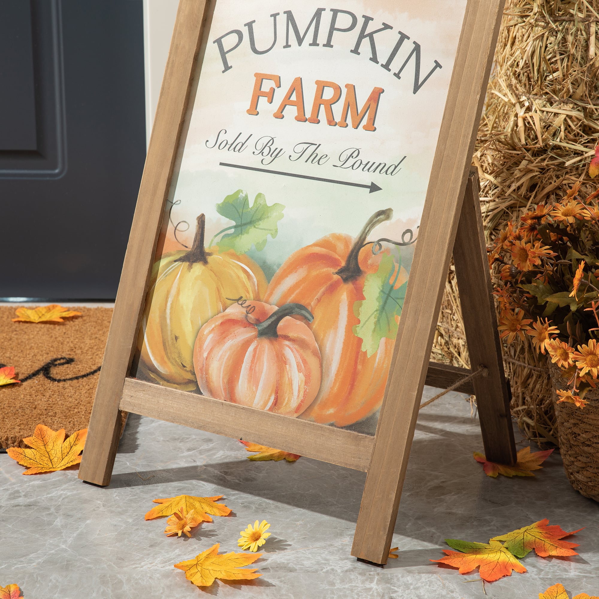 24&#x22; GlitzHome&#xAE; Pumpkin Farm Wooden Porch Sign