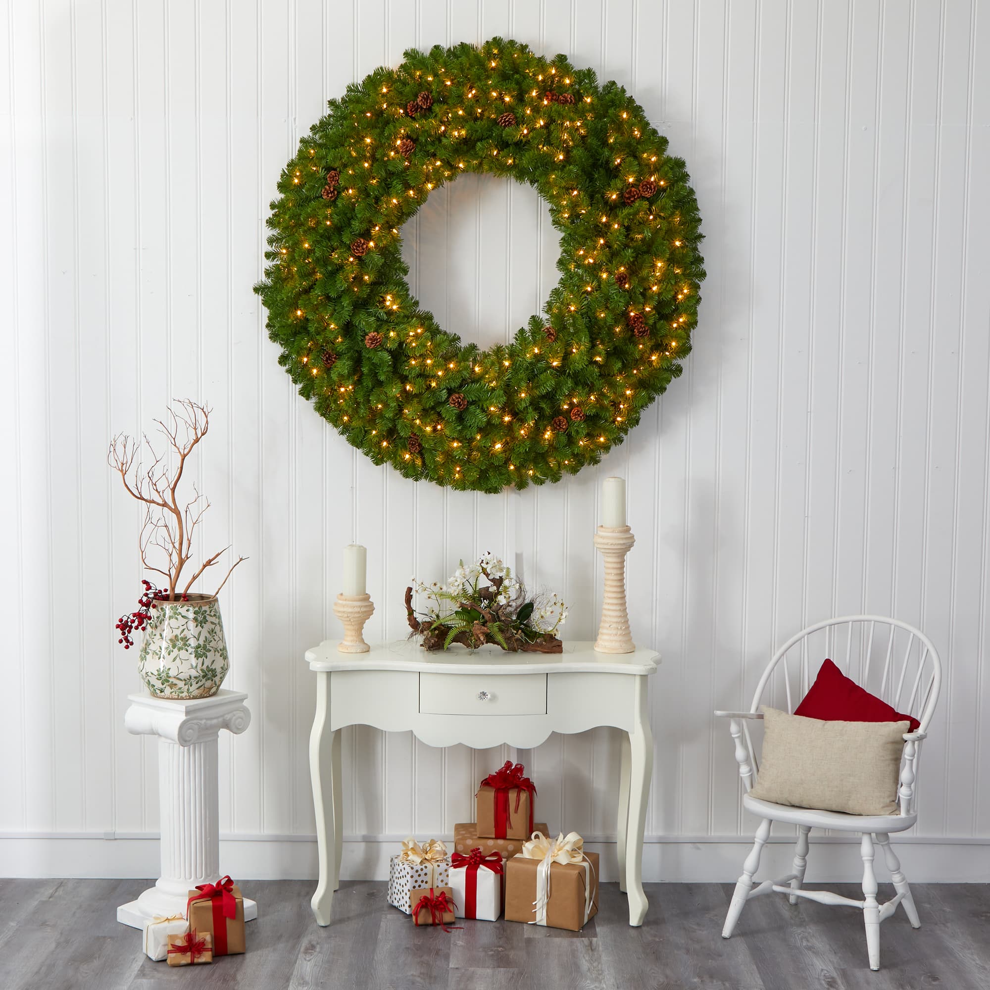 5ft. Pre-Lit Pine & Pinecone Artificial Christmas Wreath