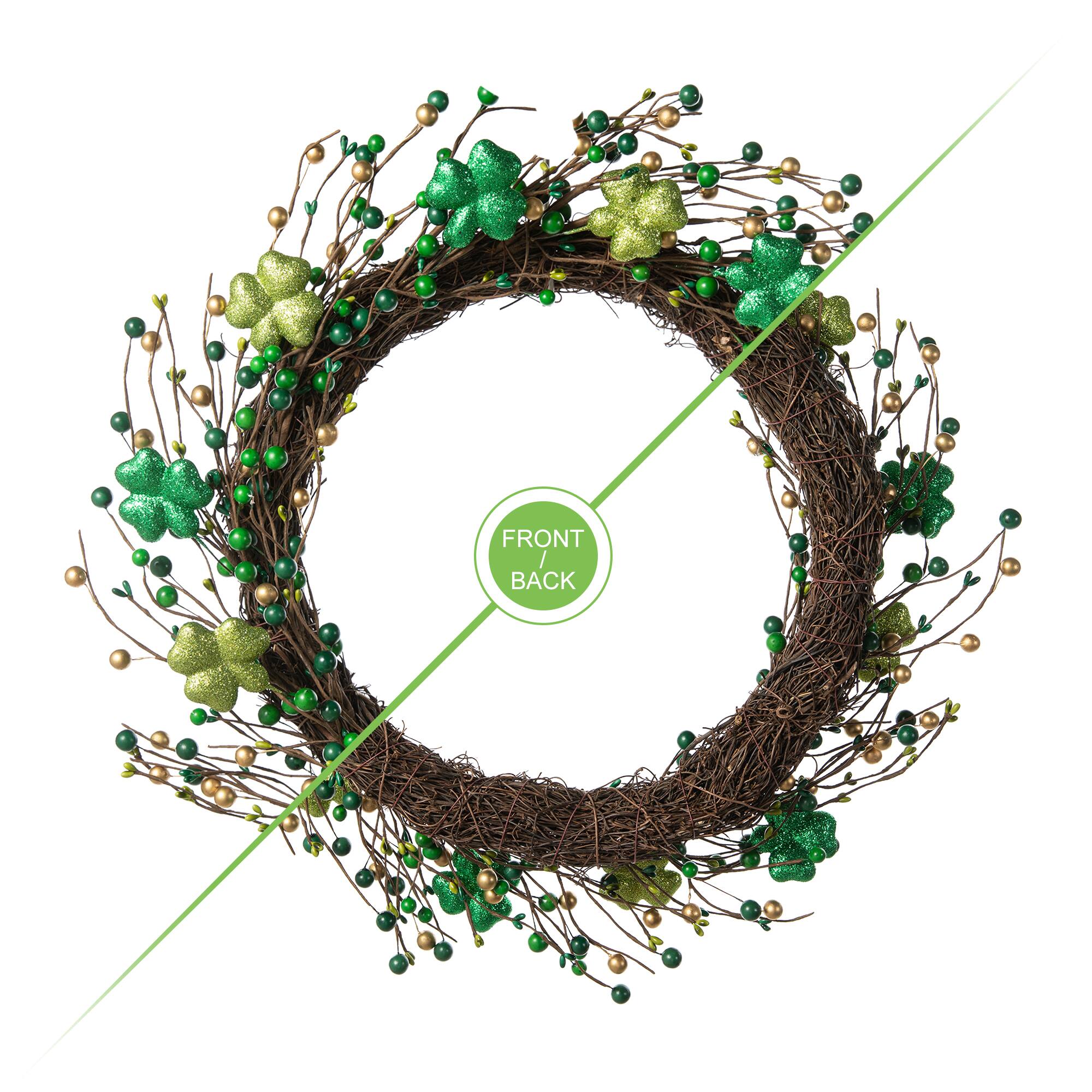 Glitzhome® 20" St. Patrick's Day Shamrock Berry Wreath