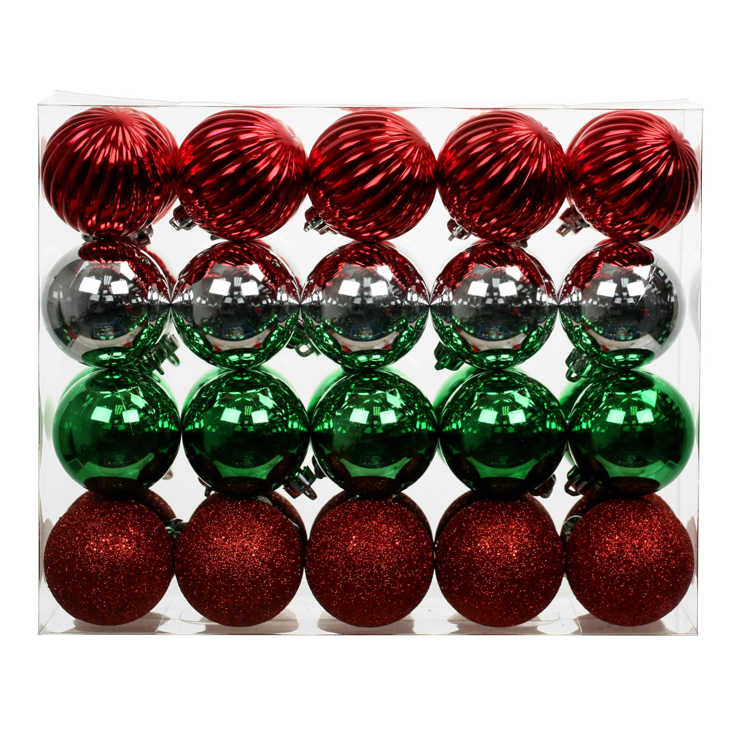 40 Pack 2.25" Red, Silver & Gold Solid & Glitter Shatterproof Ball Ornaments by Ashland®