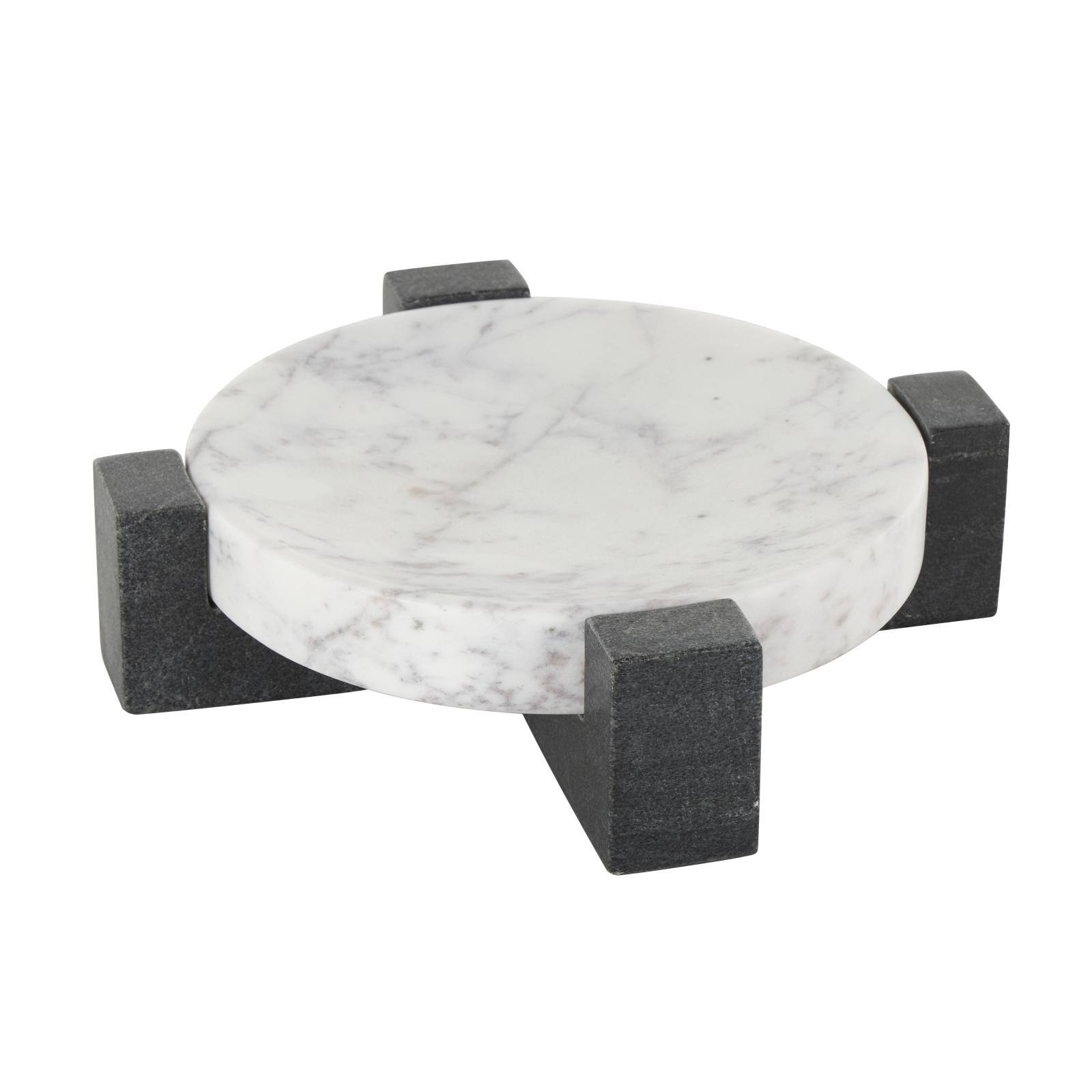 8.25&#x22; White Marble Round Tray with Black X-Shaped Base