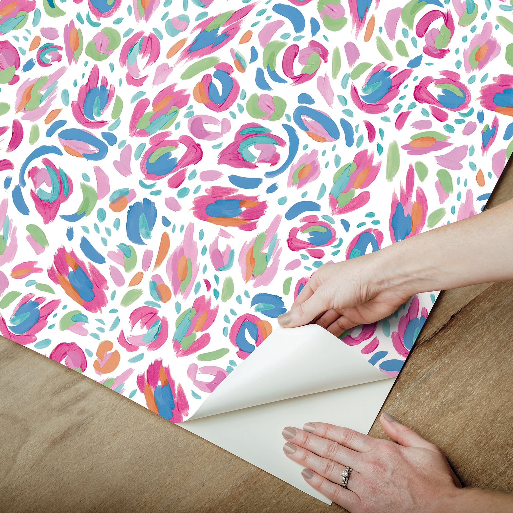 RoomMates Red Multi Brushstroke Leopard Peel & Stick Wallpaper