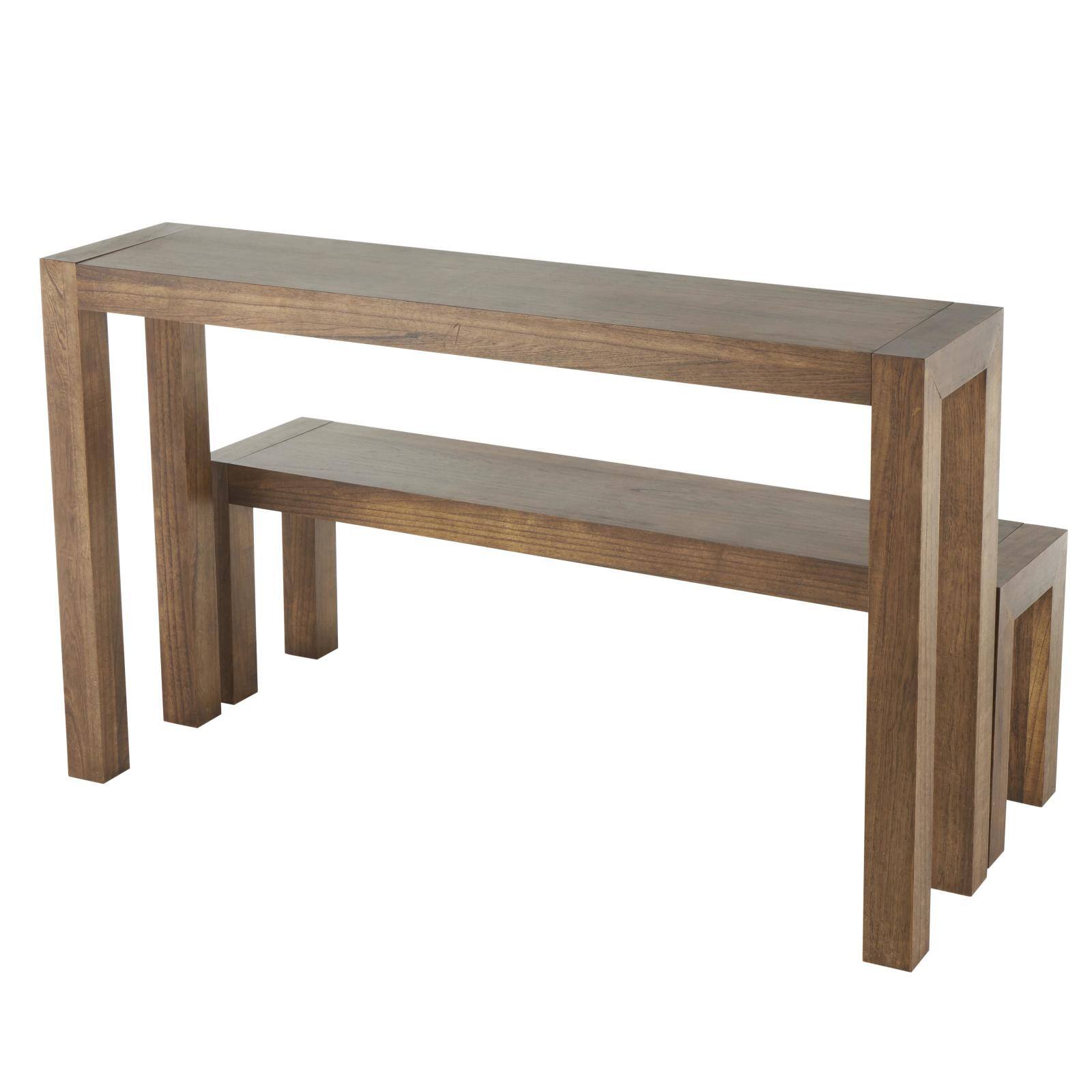 Brown Wood Console Table with Bench