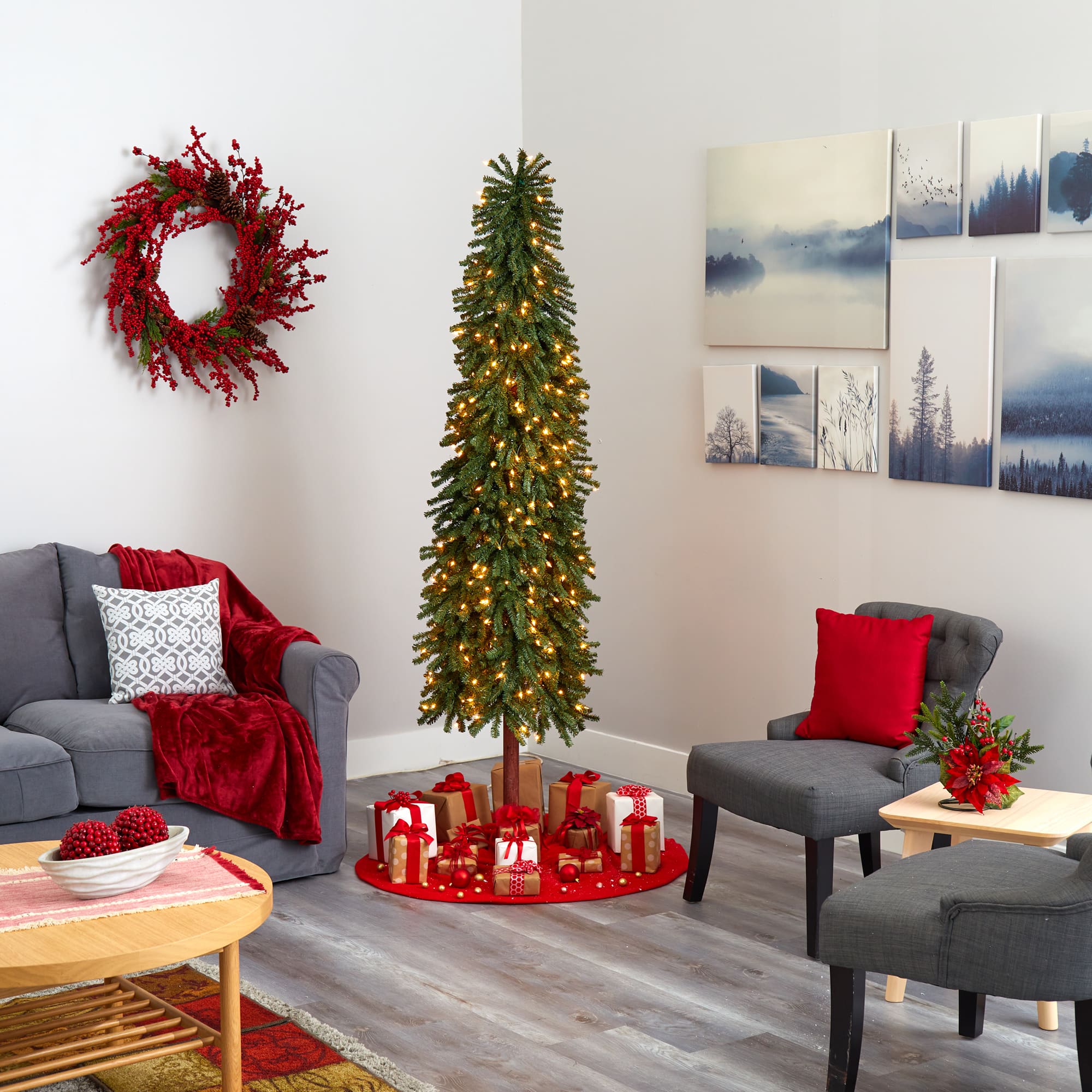 7ft. Pre-Lit Grand Alpine Artificial Christmas Tree, Clear LED Lights