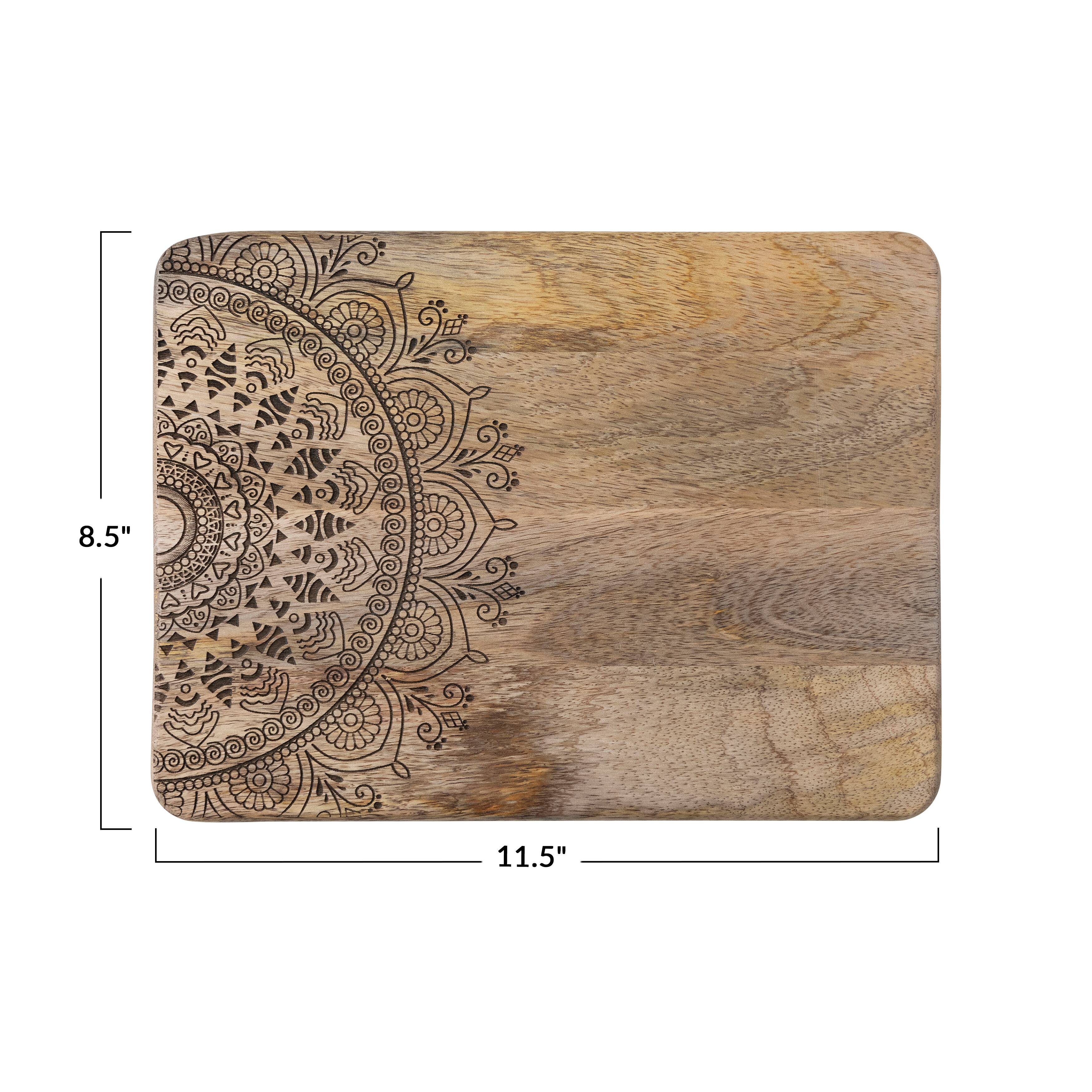 11.5&#x22; Natural Boho Wood Cutting or Charcuterie Board with Laser-Cut Design