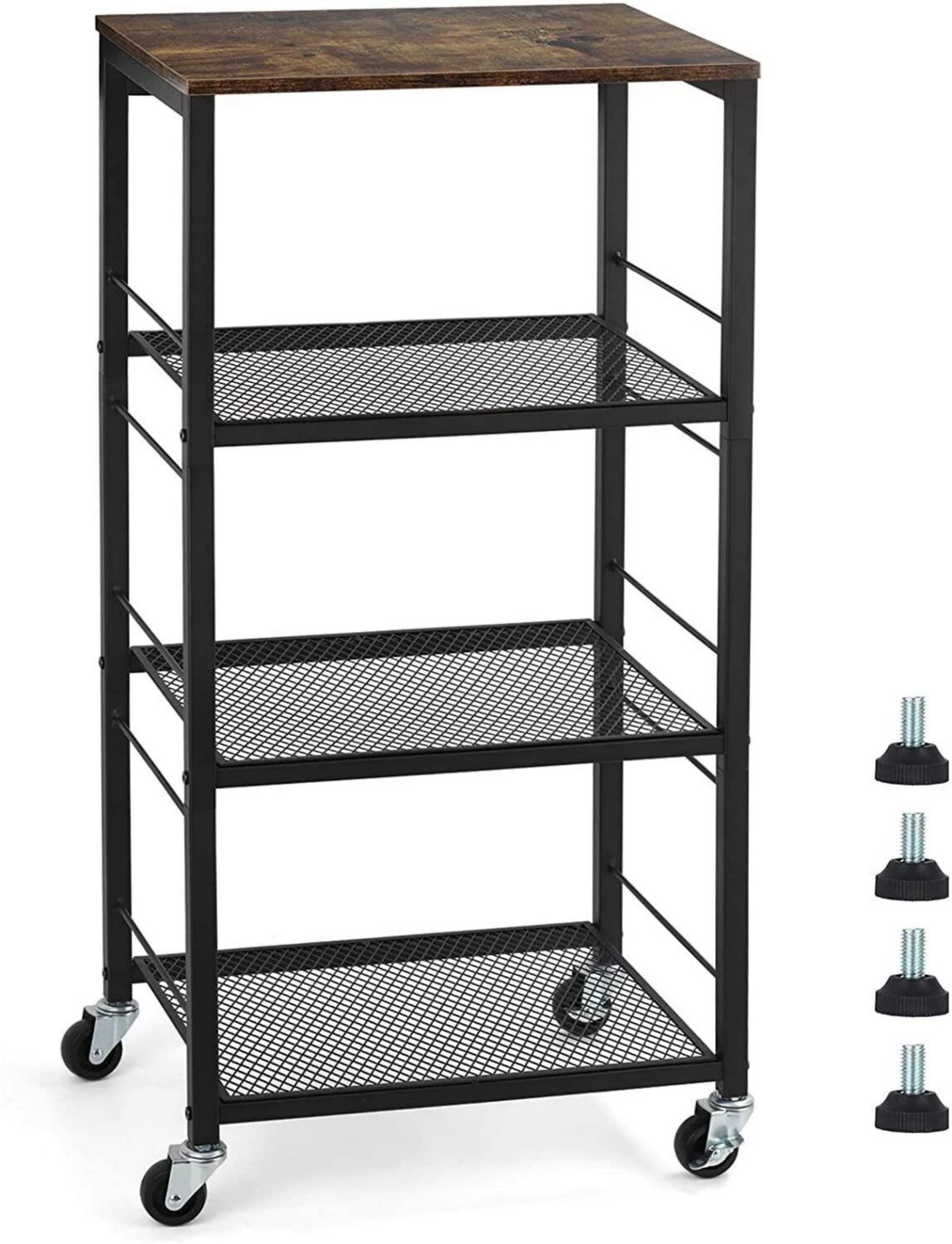 Rustic Brown 4-Tier Industrial Metal Rolling Storage Cart