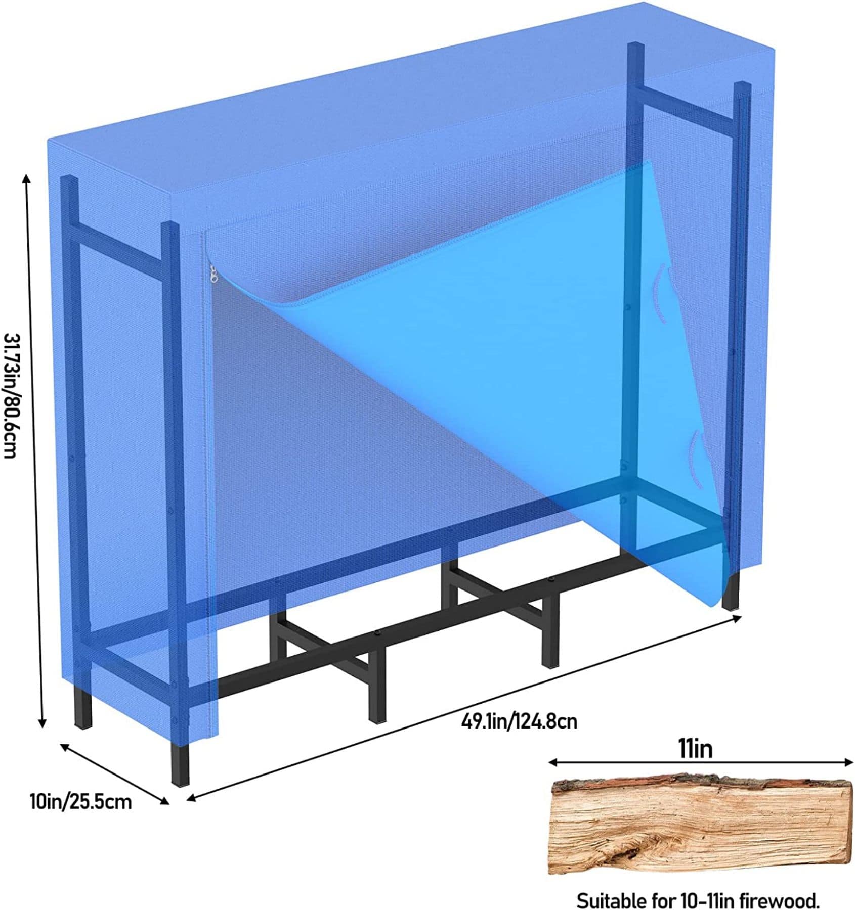 4ft. Black Firewood Metal Rack with Blue Storage Cover