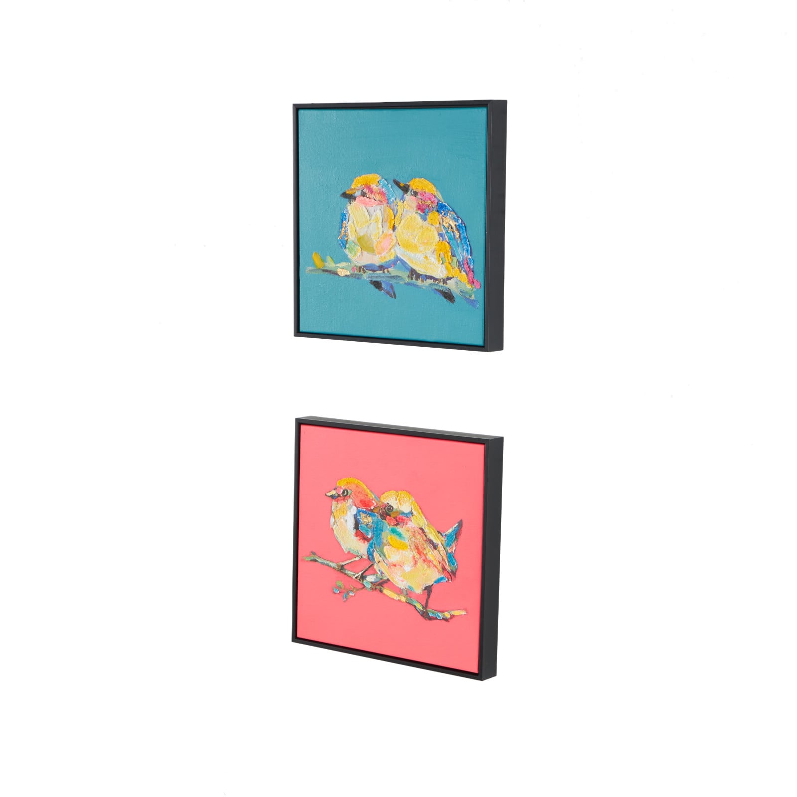 13" x 13" Multicolored Bird 3D Textured Canvas Wall Art Set with Black Frame & Gold Foil Accents
