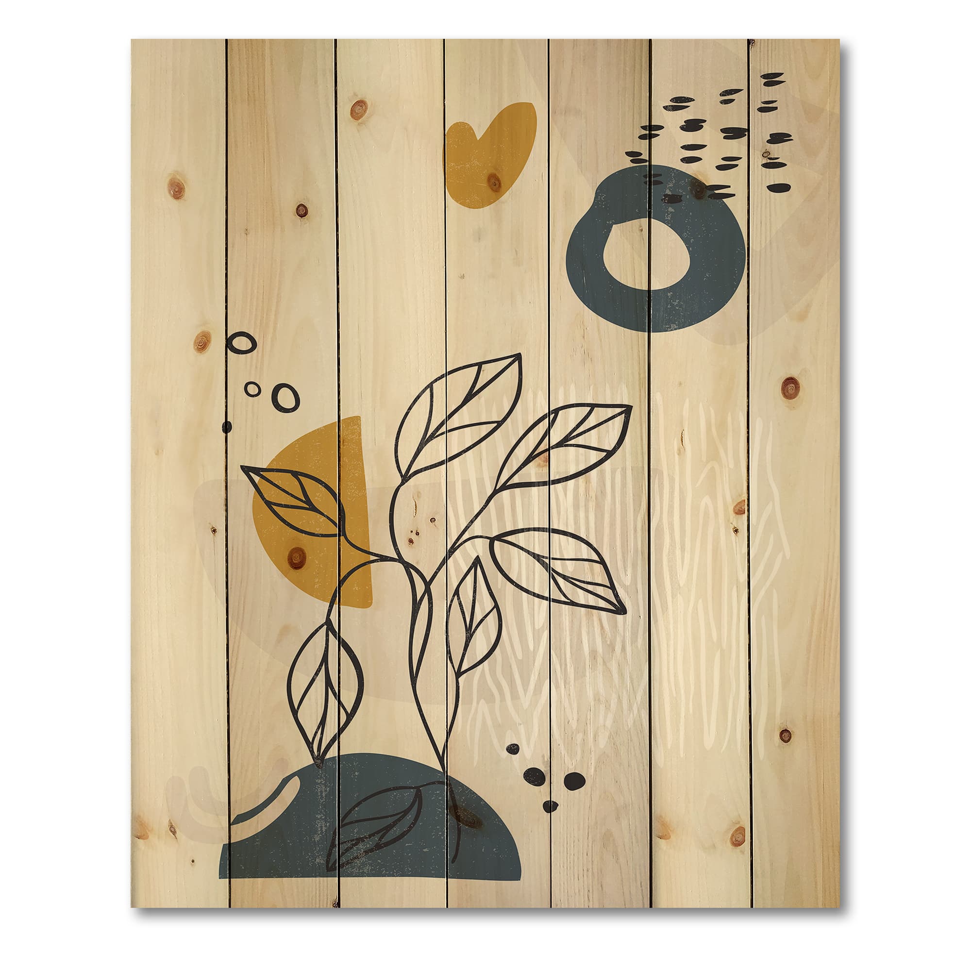 Designart - Vintage Boho Minimalistic Flowers II - Modern Print on Natural Pine Wood