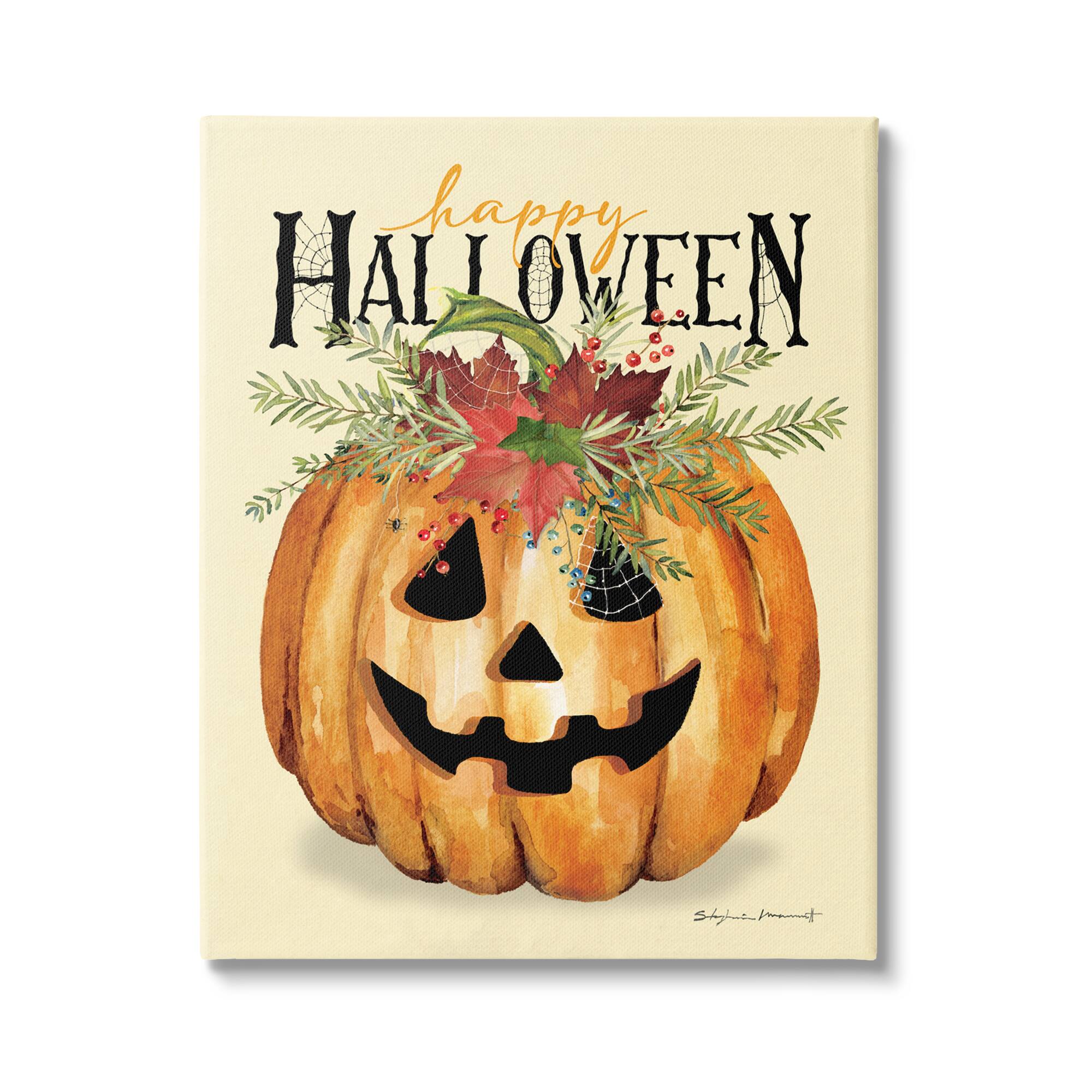 Stupell Industries Happy Halloween Jack-o-Lantern Canvas Wall Art