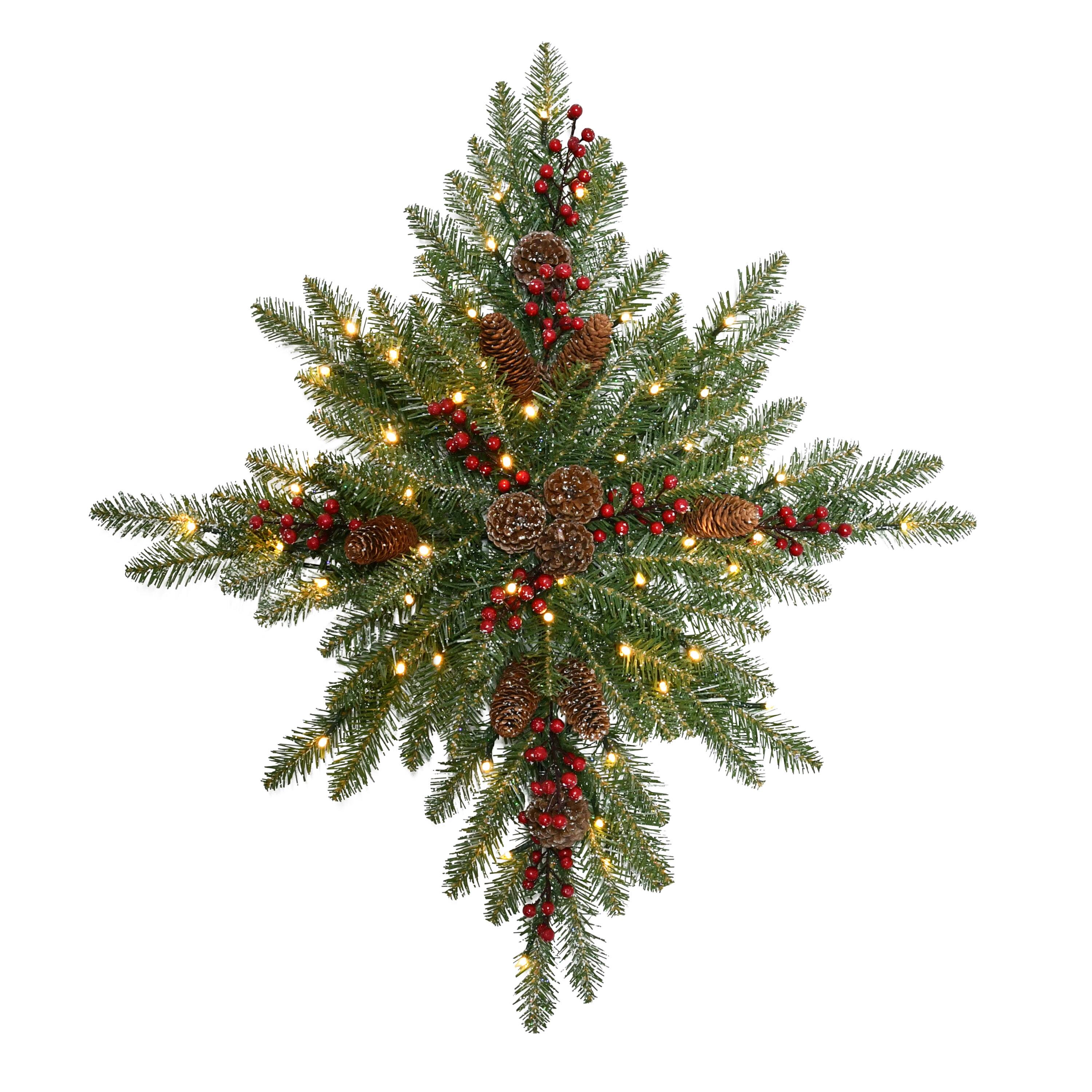 32&#x22; Pre-Lit Flocked Snowflake Wreath