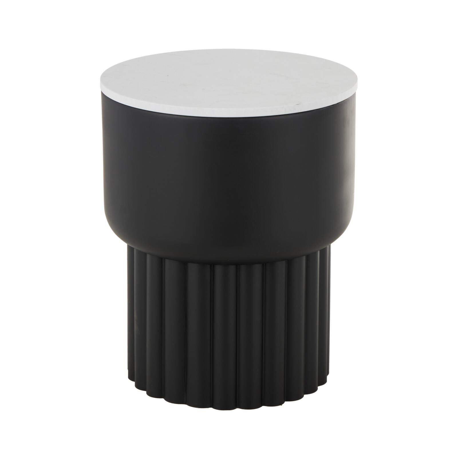 18.75" Black Metal Ribbed Side End Accent Table with White Marble Tabletop