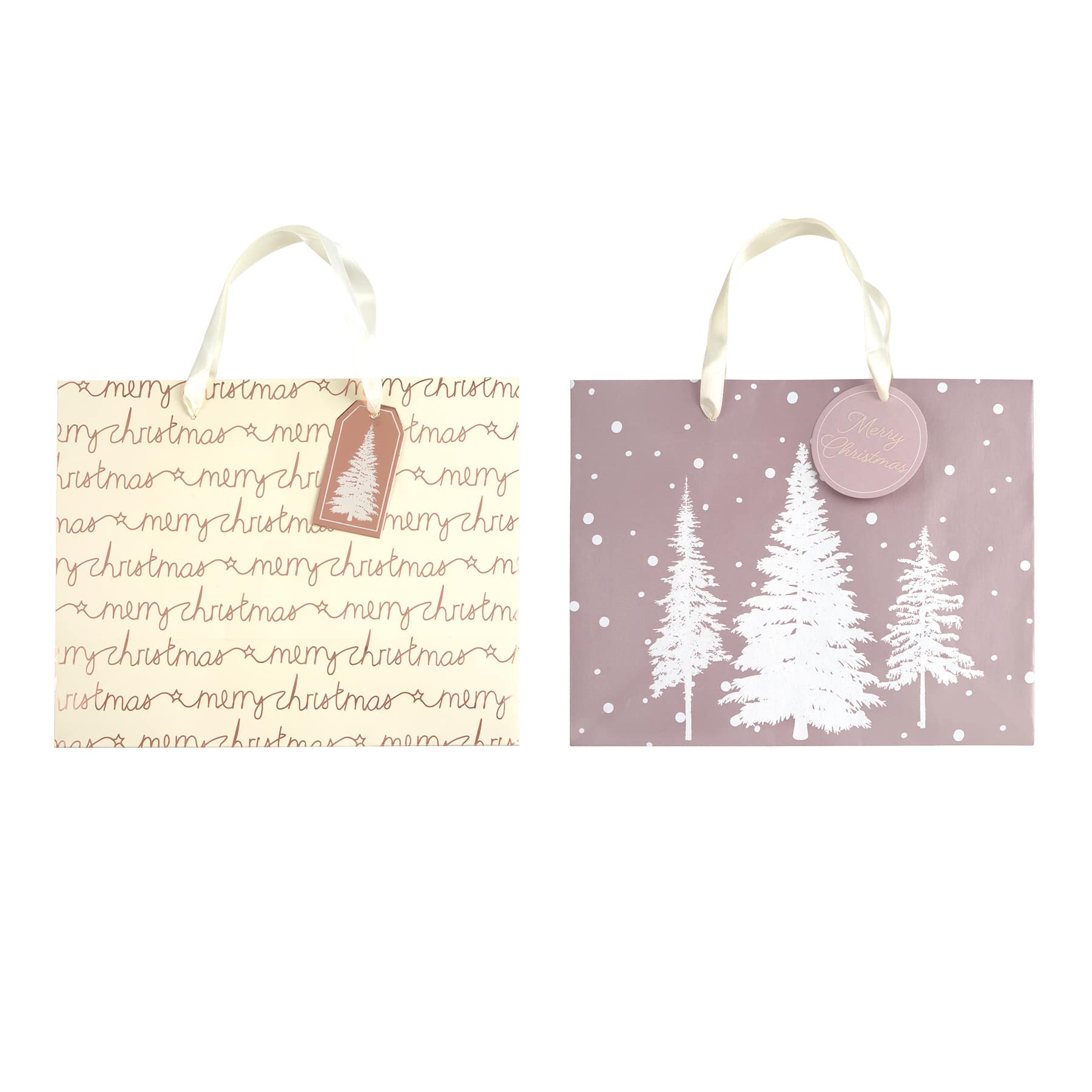 10&#x22; Merry Chistmas &#x26; Blush Tree Gift Bag Set by Celebrate It&#xAE;