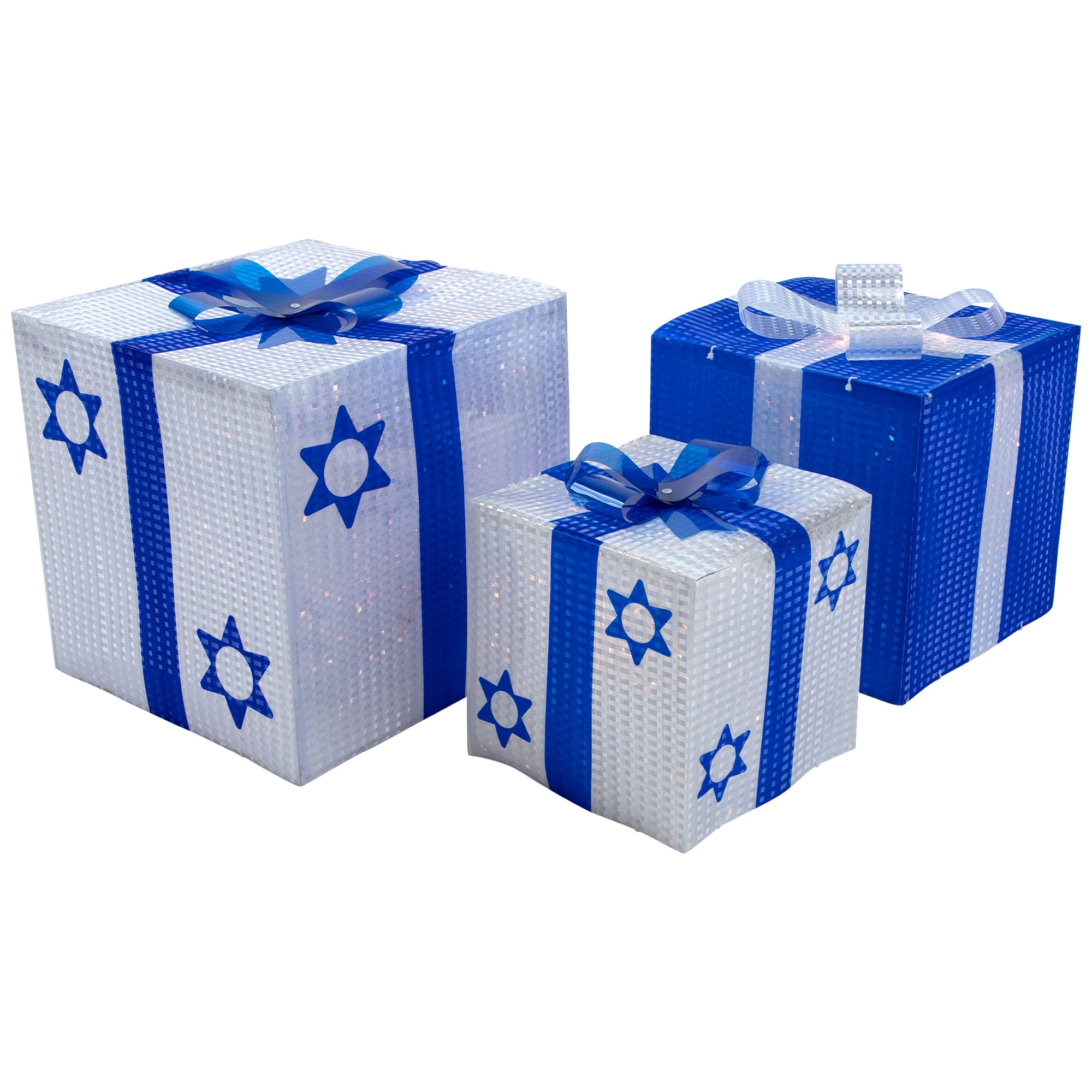 White & Blue Lighted Hanukkah Gift Box Decoration Set