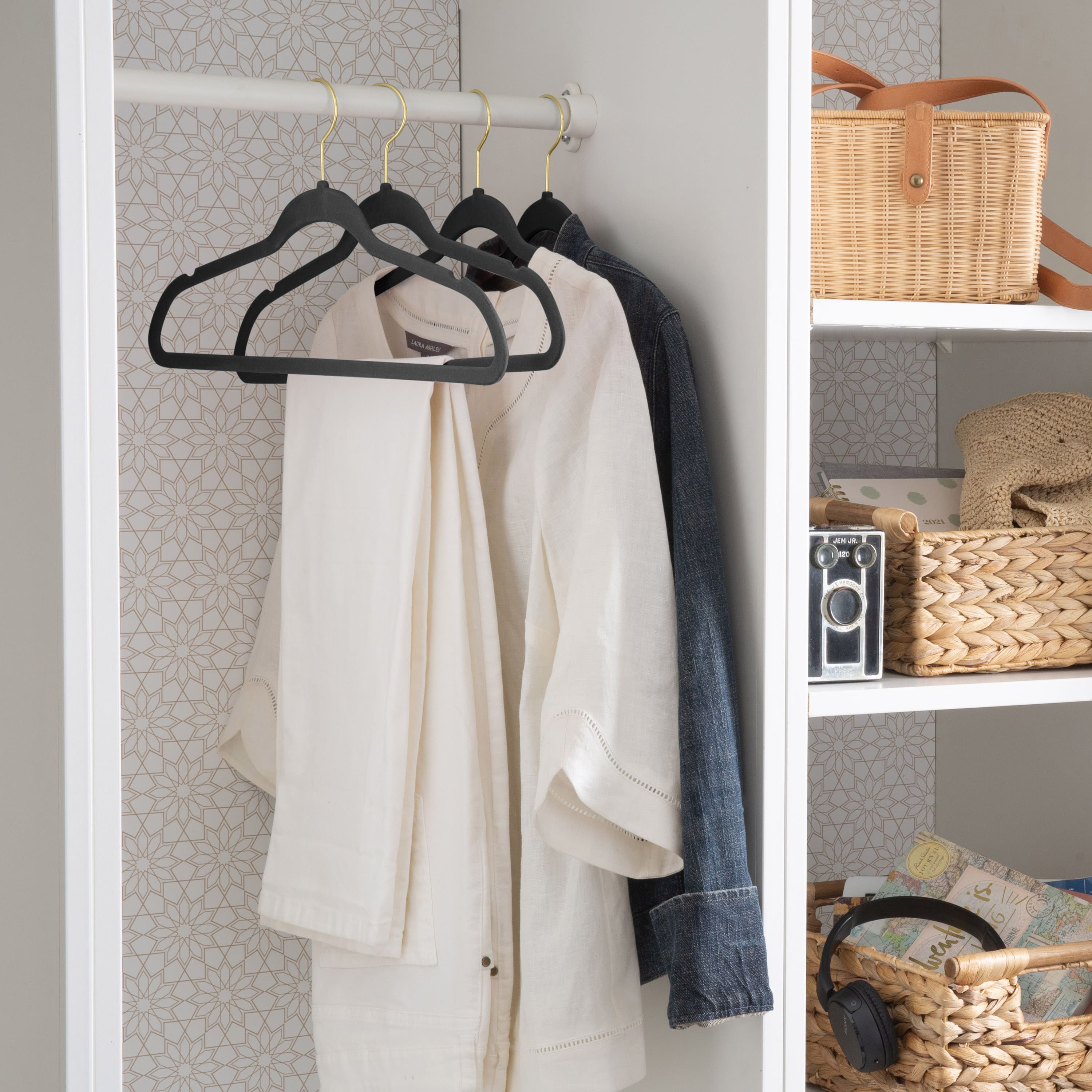 Simplify Slim Velvet Gold Hook Hangers, 25ct.